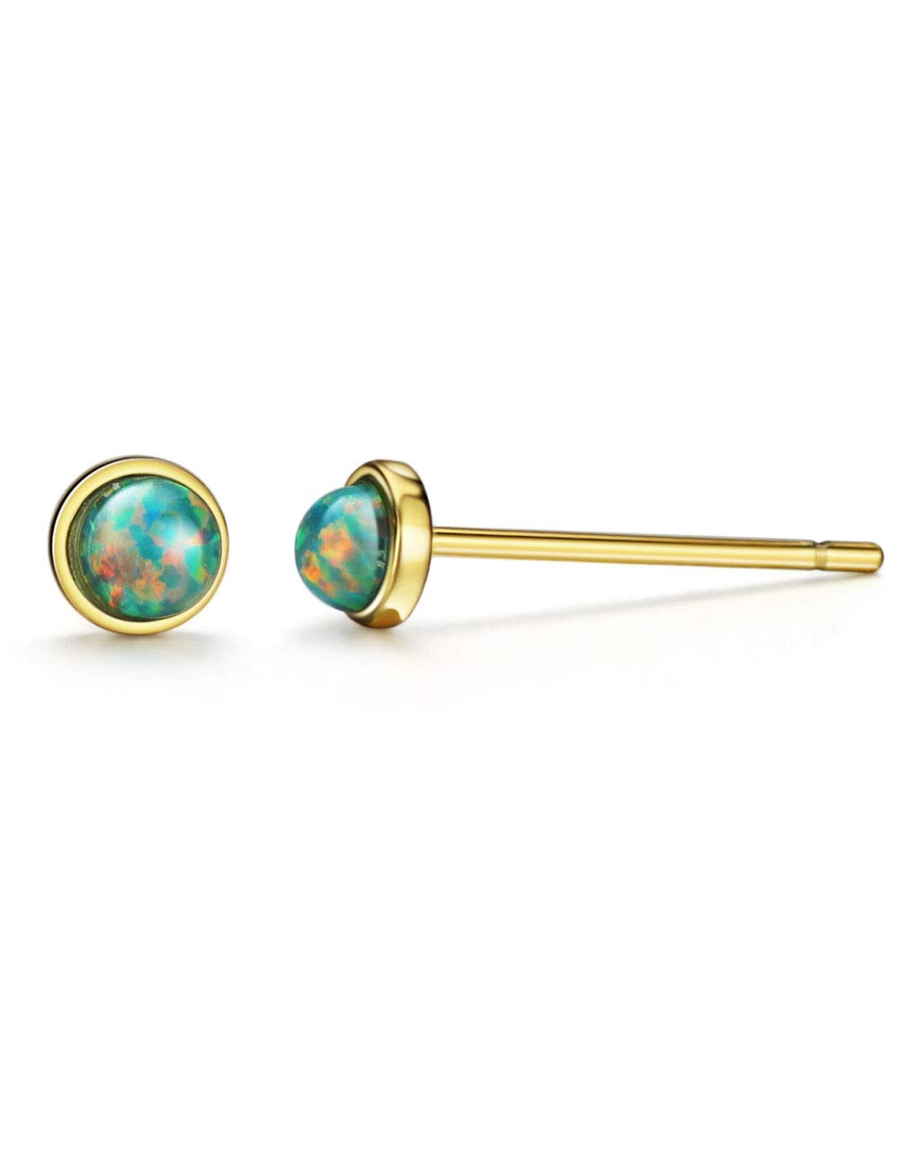 18K Gold Plated Sterling Silver Opal Stud Earrings for Women | Genuine Gemstone Stacking Earrings | Birthstone Jewelry Gift for Her | Perfect for Everyday Wear, Special Occasions & Gift Giving
