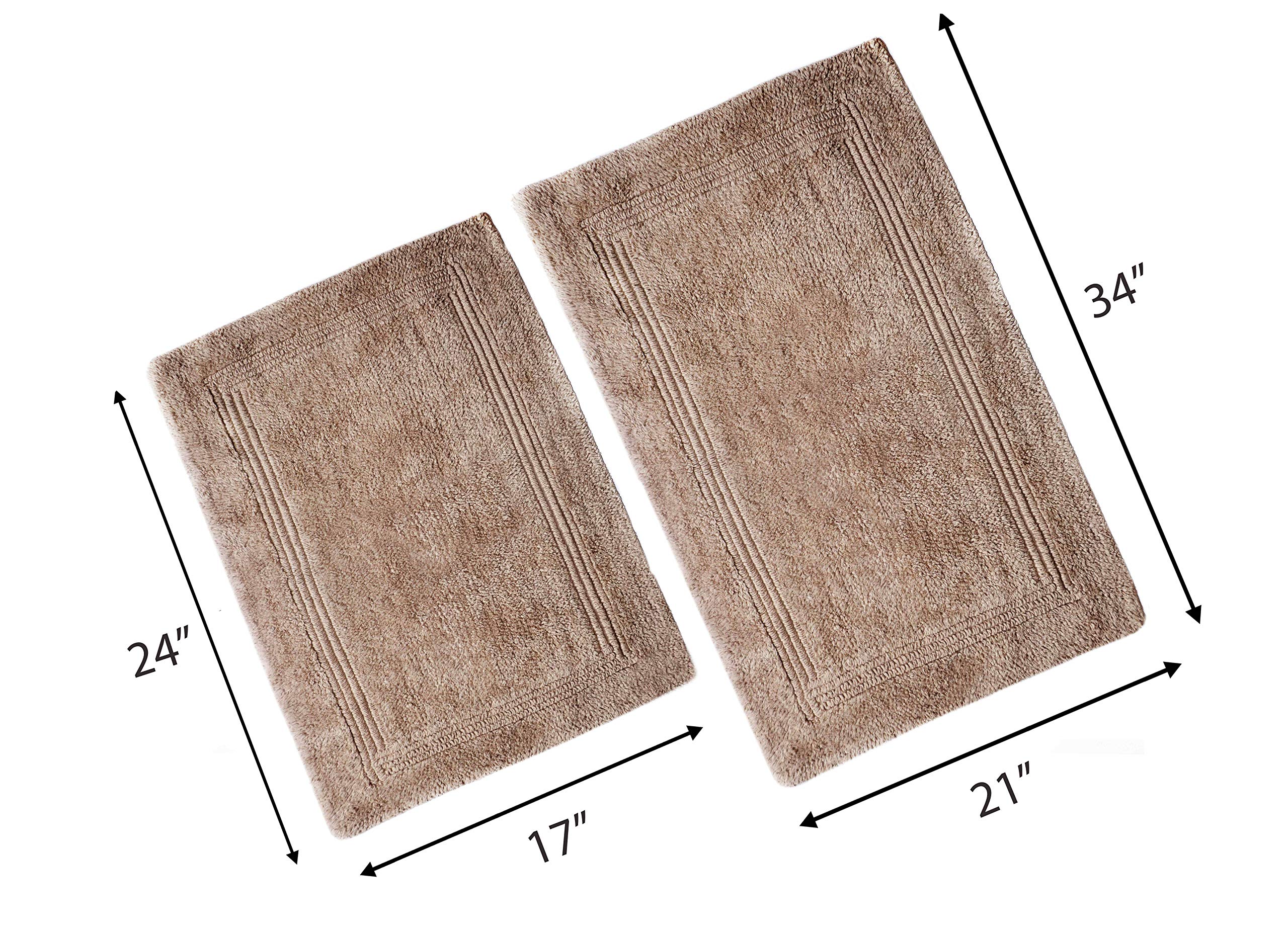 Luxury Reversible Cotton Bath Rug - Soft, Machine Washable & Water Absorbent - Spa, Vanity, Shower, Bathroom, Kitchen & Bedroom Floor Mat - WOVEN ST. Collection (Taupe Lewis, 17