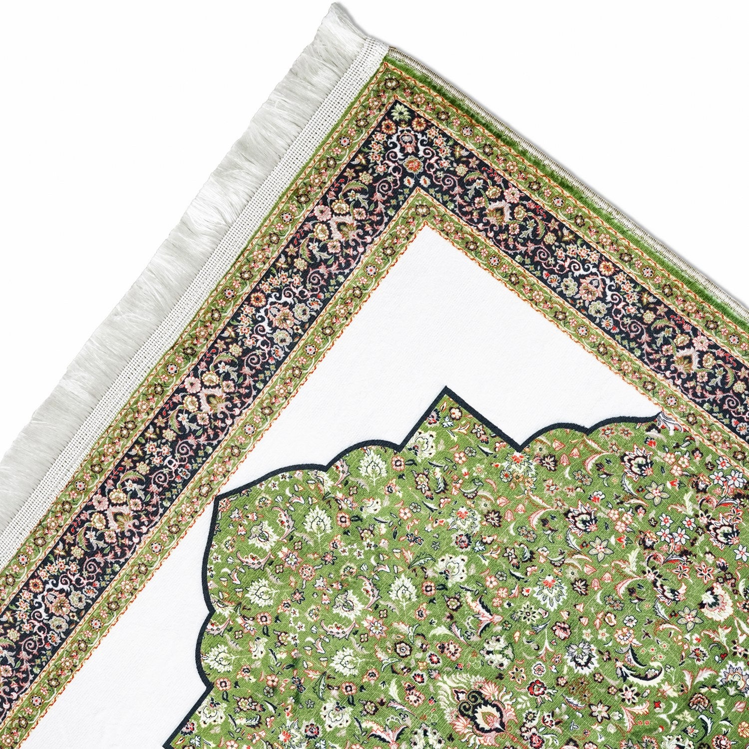 Premium Muslim Prayer Rug - Green & Black Ornate Islamic Prayer Mat for Home, Mosque & Travel - Non-Slip & Lightweight Design for Daily Salah