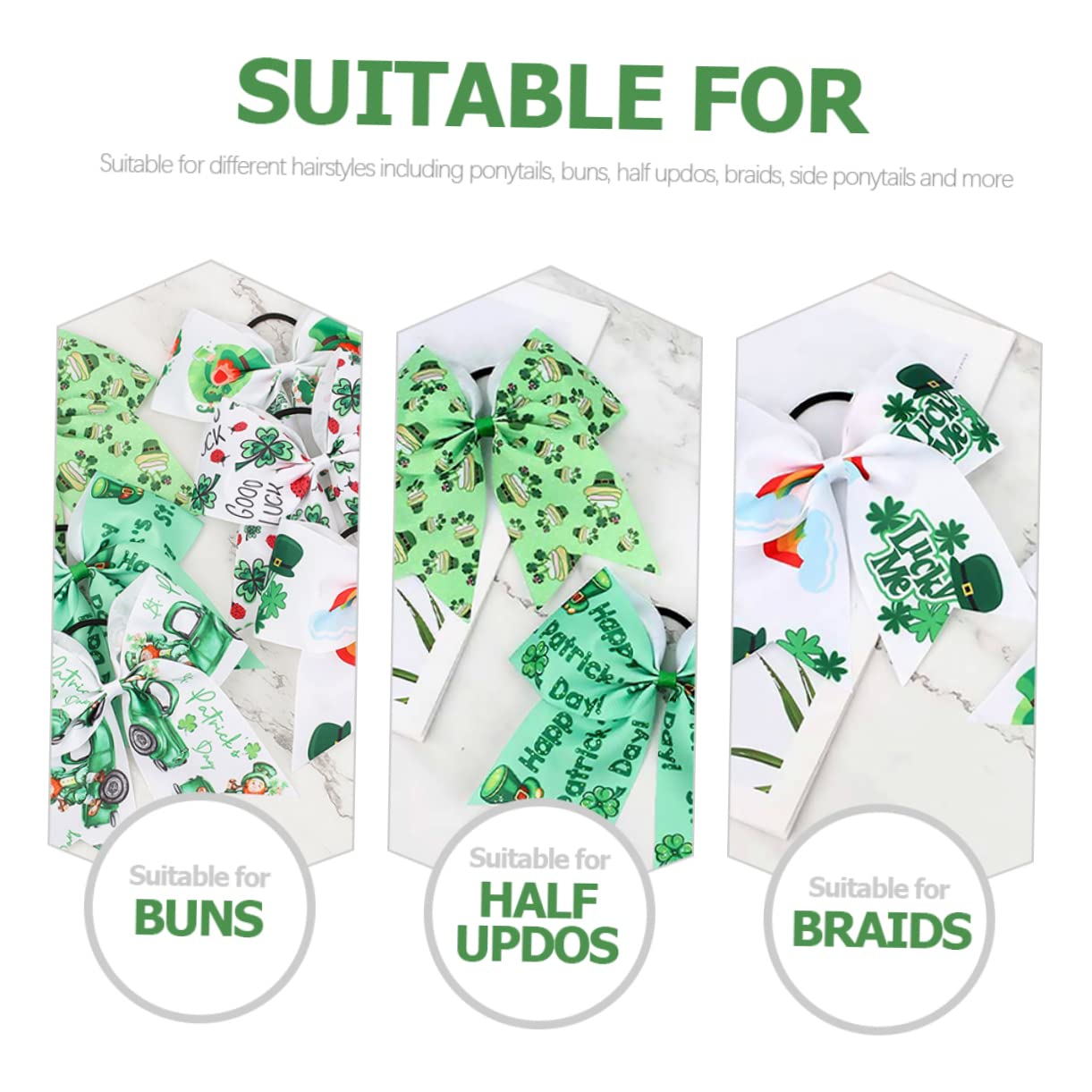 6 Pack Girls Hair Bows - St Patrick's Day Hair Ties for Kids & Toddlers