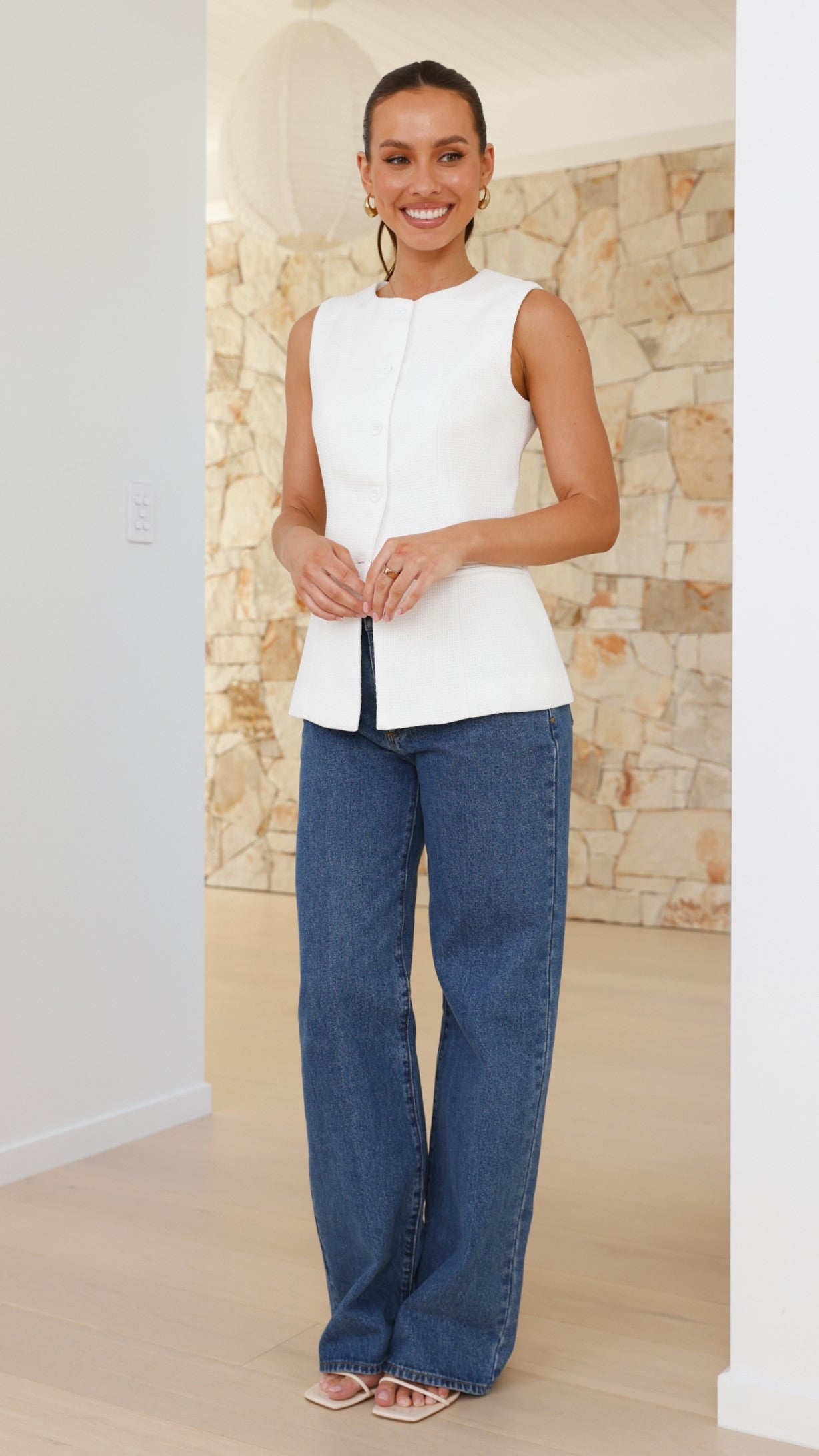 Giani Vest for Women - White Cotton Casual Wear - Perfect for Office, Travel, and Everyday Outfits