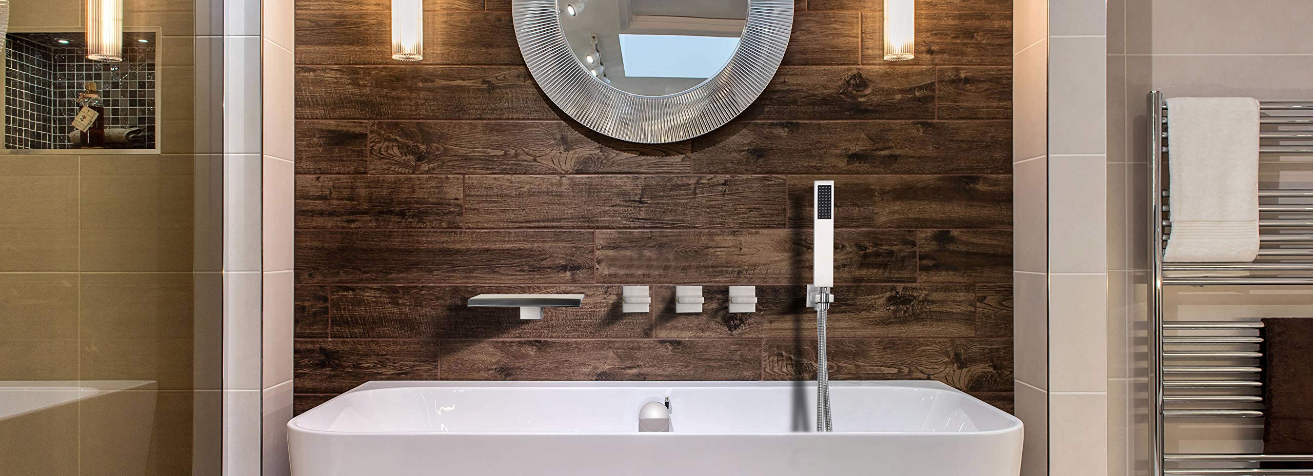 SUMERAIN Wall Mount Tub Faucet Brushed Nickel - High Flow Bathroom Faucet with Hand Shower & Wide Waterfall Spout - Perfect for Modern Bathrooms, Spa-Like Showers & Luxury Bathing Experiences