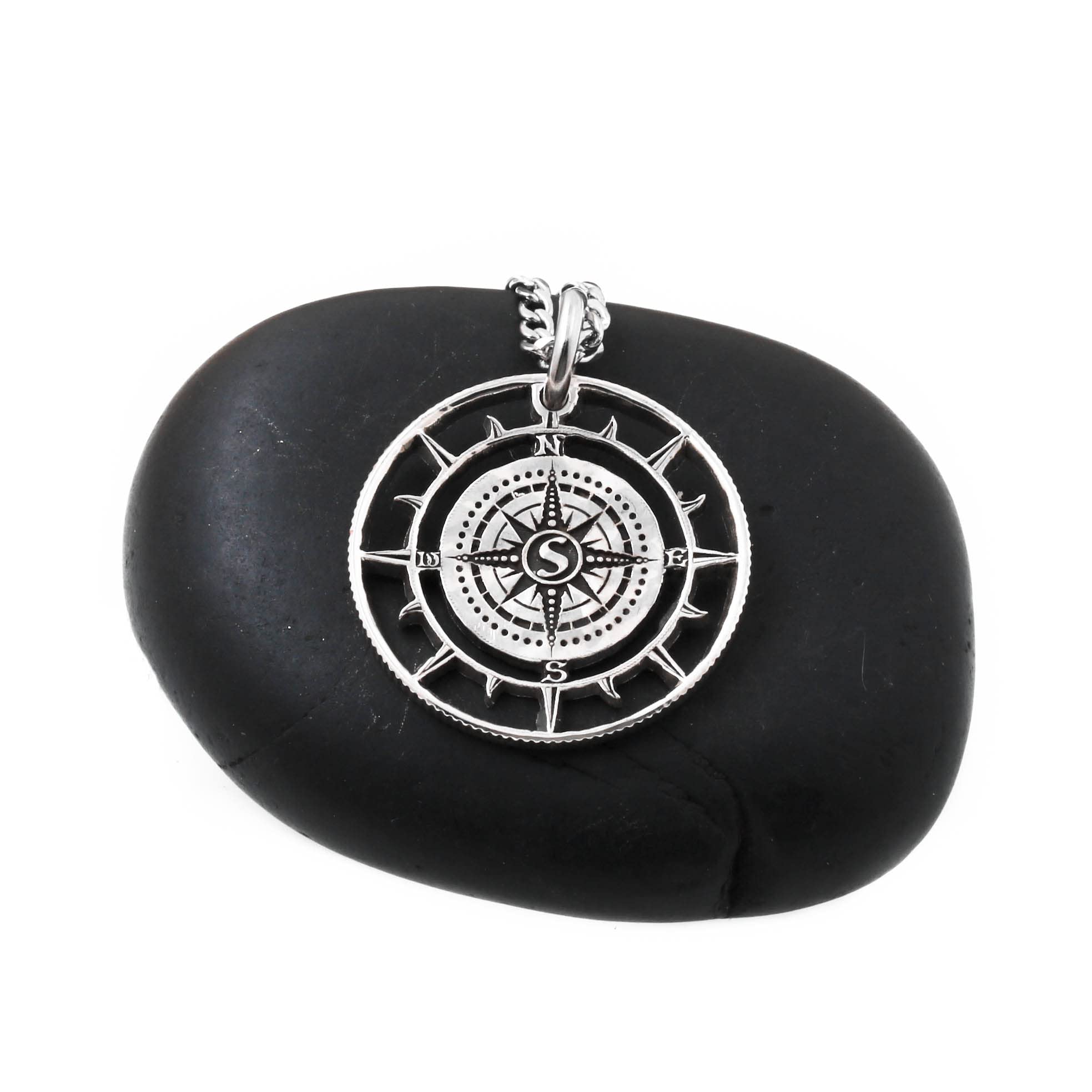 Personalized Engraved Initial Compass Necklace - Nautical Silver Coin Jewelry for Women & Men - Unique Outdoor Adventure Gift - Perfect for Hiking, Travel & Anniversary Presents