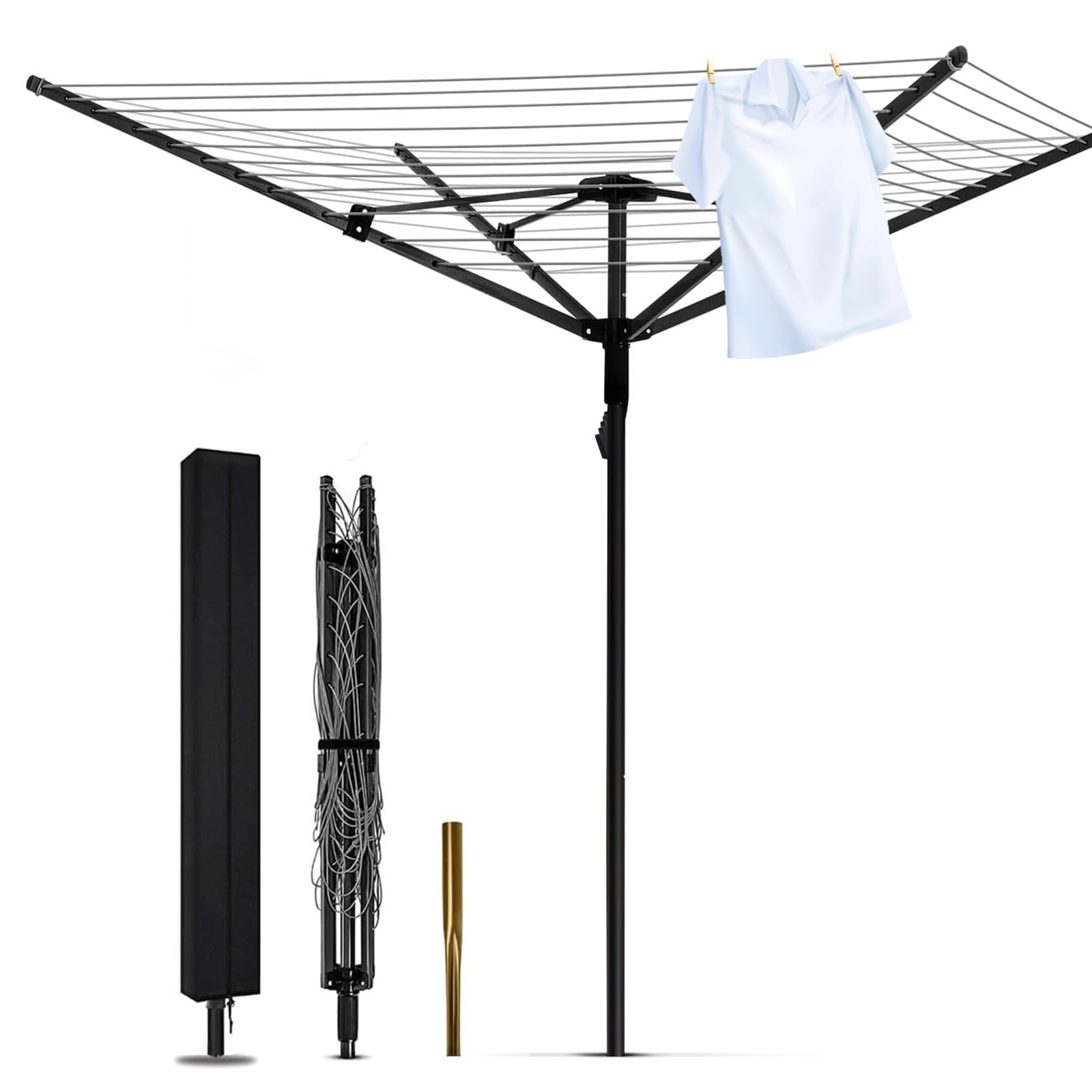 165FT Heavy Duty Outdoor Clothesline - 12 Lines 4 Arms Adjustable Height Foldable Retractable Collapsible Clothes Drying Rack for Backyard, Garden & Camping | Perfect for Laundry, Towels & Outdoor Drying