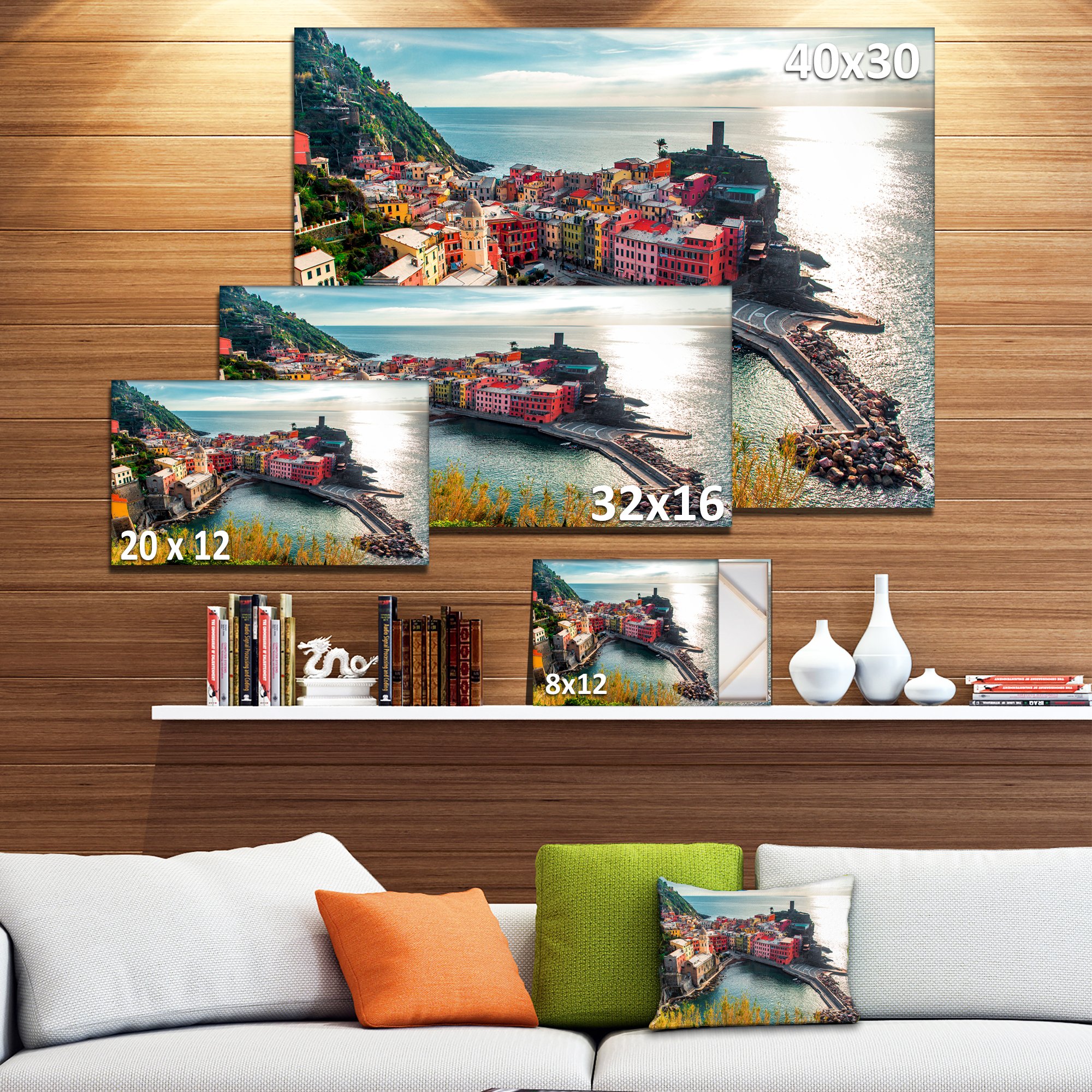 Vernazza Bay Aerial View Large Seascape Art Canvas Print - Coastal Wall Decor for Living Room, Bedroom & Office - Italian Riviera Landscape Painting Home Decoration