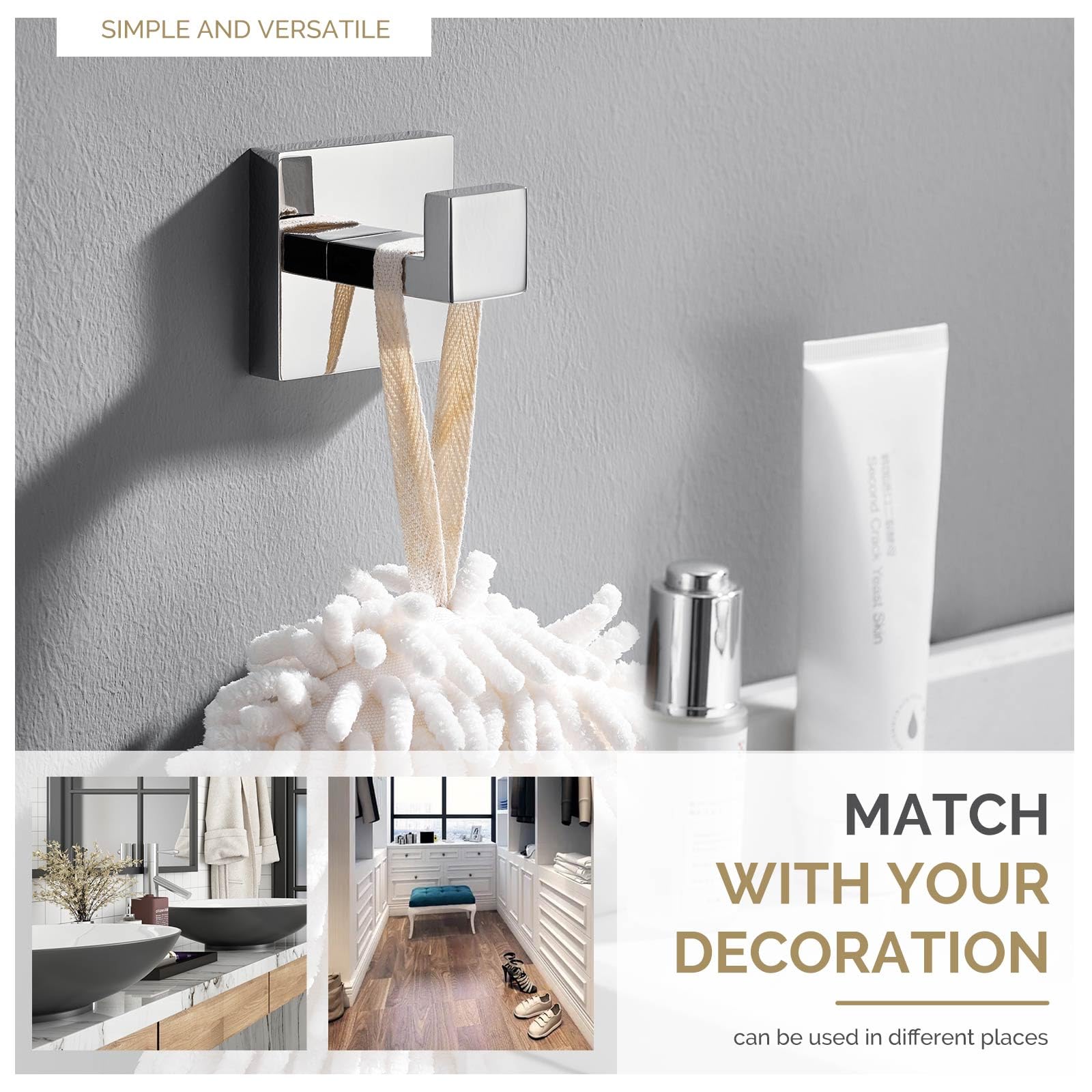 Stainless Steel Bathroom Towel Hook - SUS 304 Shower Robe Hanger, Wall Mounted Coat Hook with Polished Chrome Finish - Perfect for Bathroom, Kitchen, Bedroom & Entryway Organization