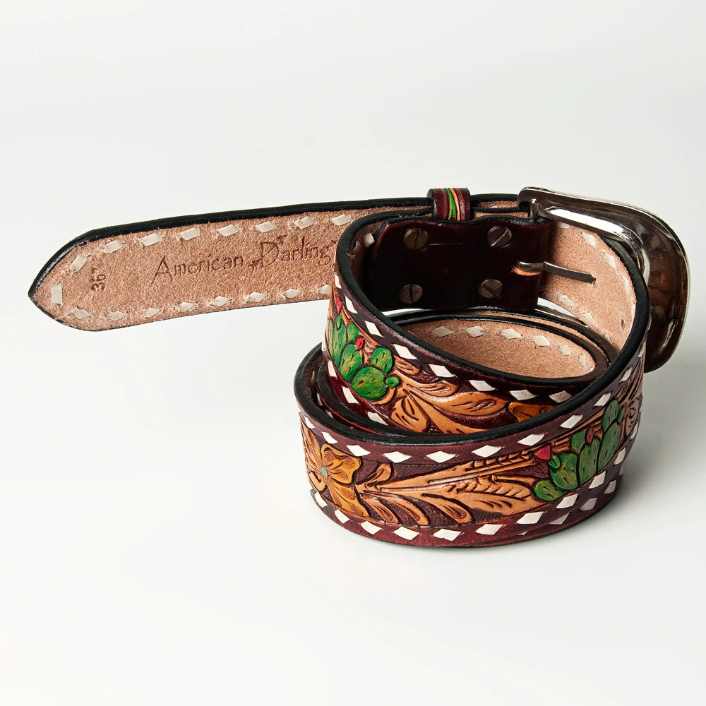 American Darling Genuine Tooled Leather Cactus Belt - Western Style Handmade Fashion Accessory for Women | Perfect for Country Music Festivals, Rodeo Events & Boho Outfits