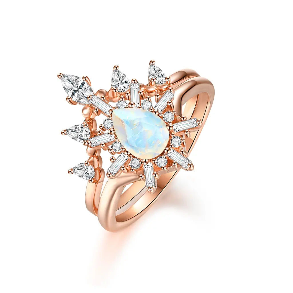 Alice Ring Set with Genuine Moonstone - Elegant Silver Stackable Rings for Women | Perfect for Weddings, Anniversaries & Everyday Wear