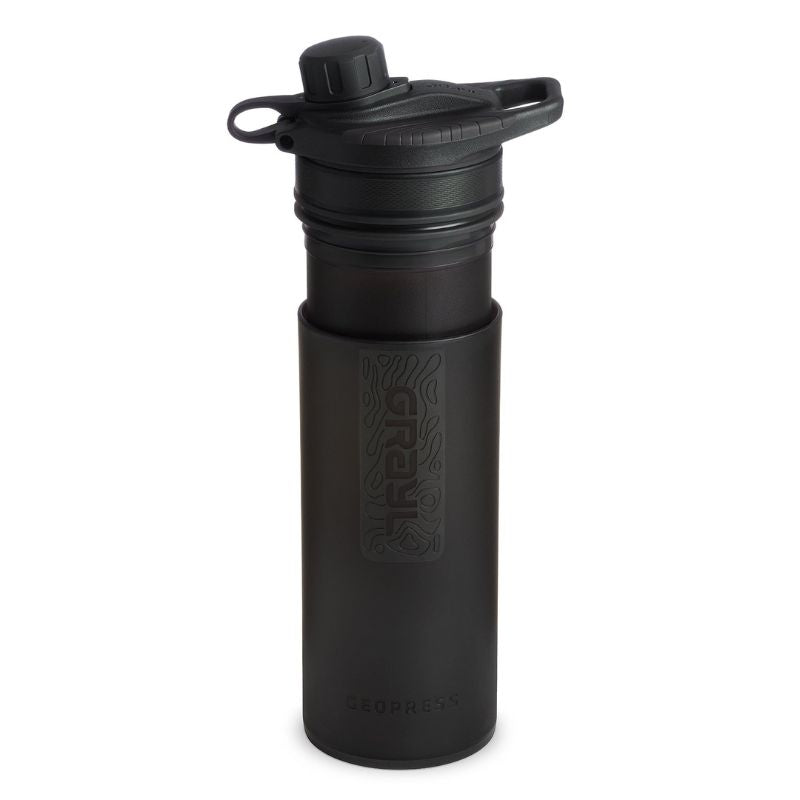 GRAYL GeoPress™ Water Purifier Bottle - Covert Black | Portable Filter for Hiking, Camping & Travel | Removes Bacteria, Viruses & Chemicals