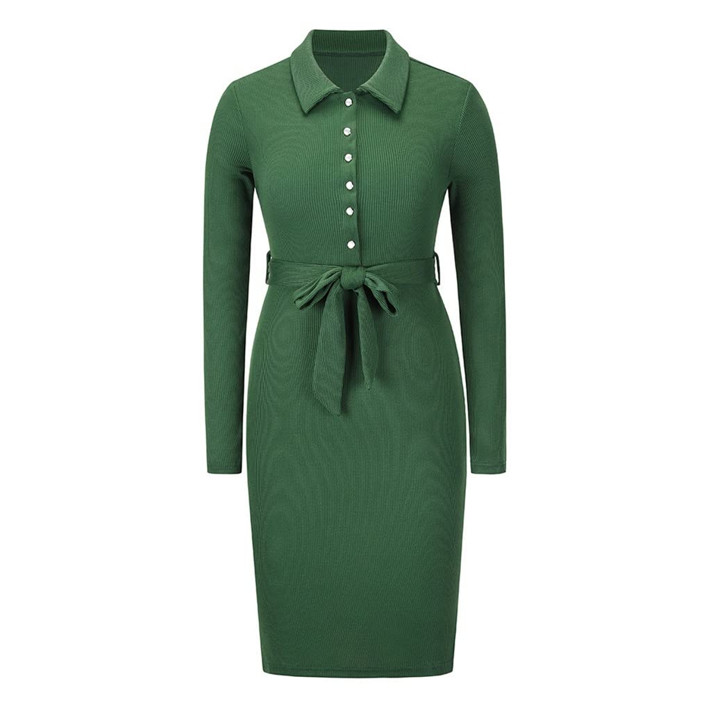 SKREOJF Women's Knitted Lace-Up Sweater Dress - Long Sleeve Slim Fit Medium Length Winter Pullover (Green, Size M) | Casual Outing, Office Wear, Date Night Outfit