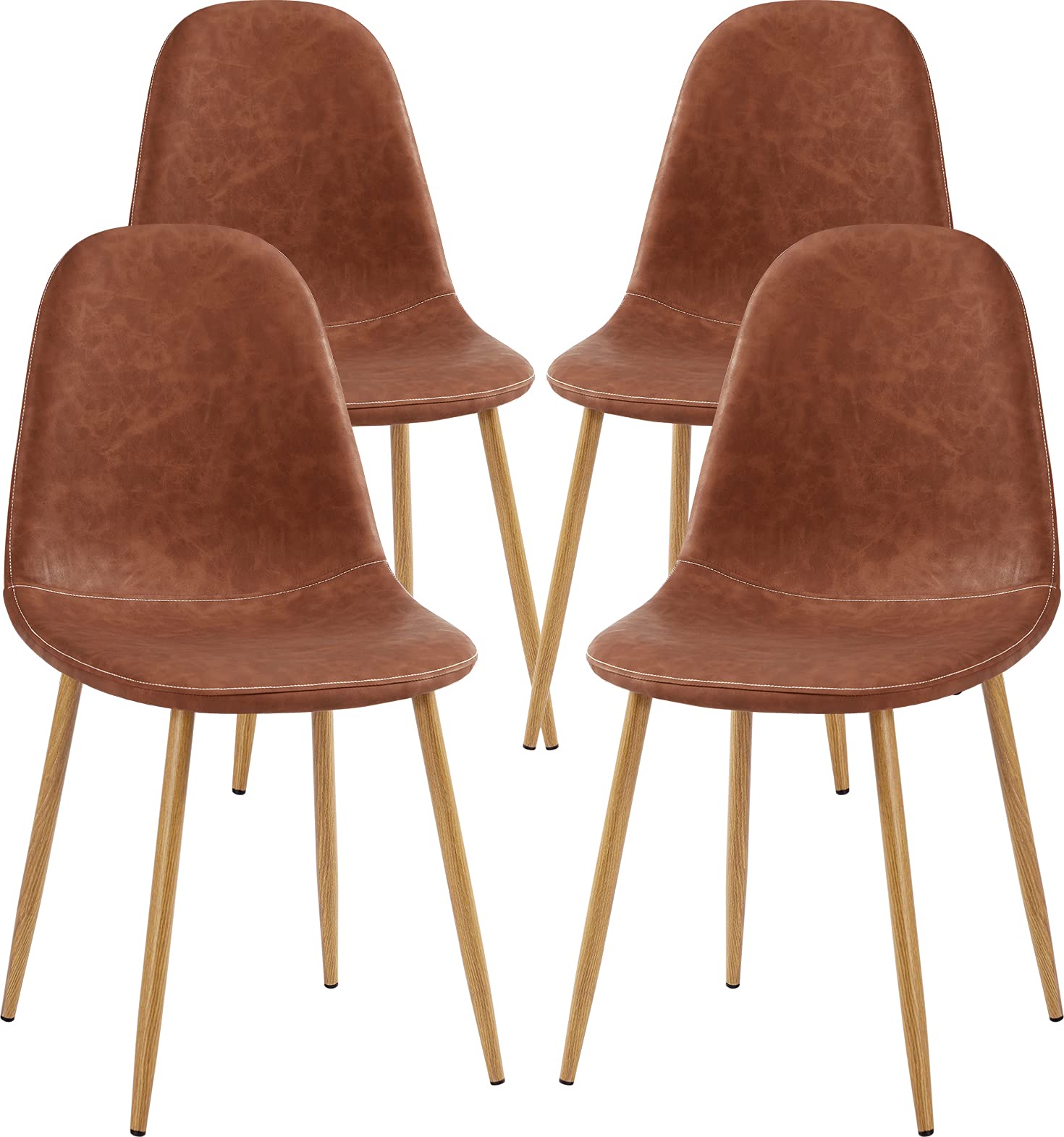 GreenForest Mid Century Modern Dining Chairs Set of 4 - Upholstered Kitchen & Living Room Chairs with Faux Leather Cushion & Metal Legs in Dark Brown | Perfect for Dining Rooms, Kitchens, and Contemporary Home Decor