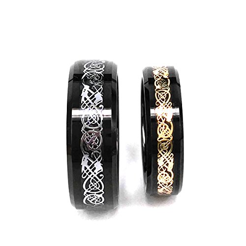 Men's & Women's Tungsten Carbide 14K Gold & Silver Plated Dragon Celtic Wedding Ring Set (2-Piece) - Perfect for Couples, Anniversary Gifts & Celtic-Themed Weddings