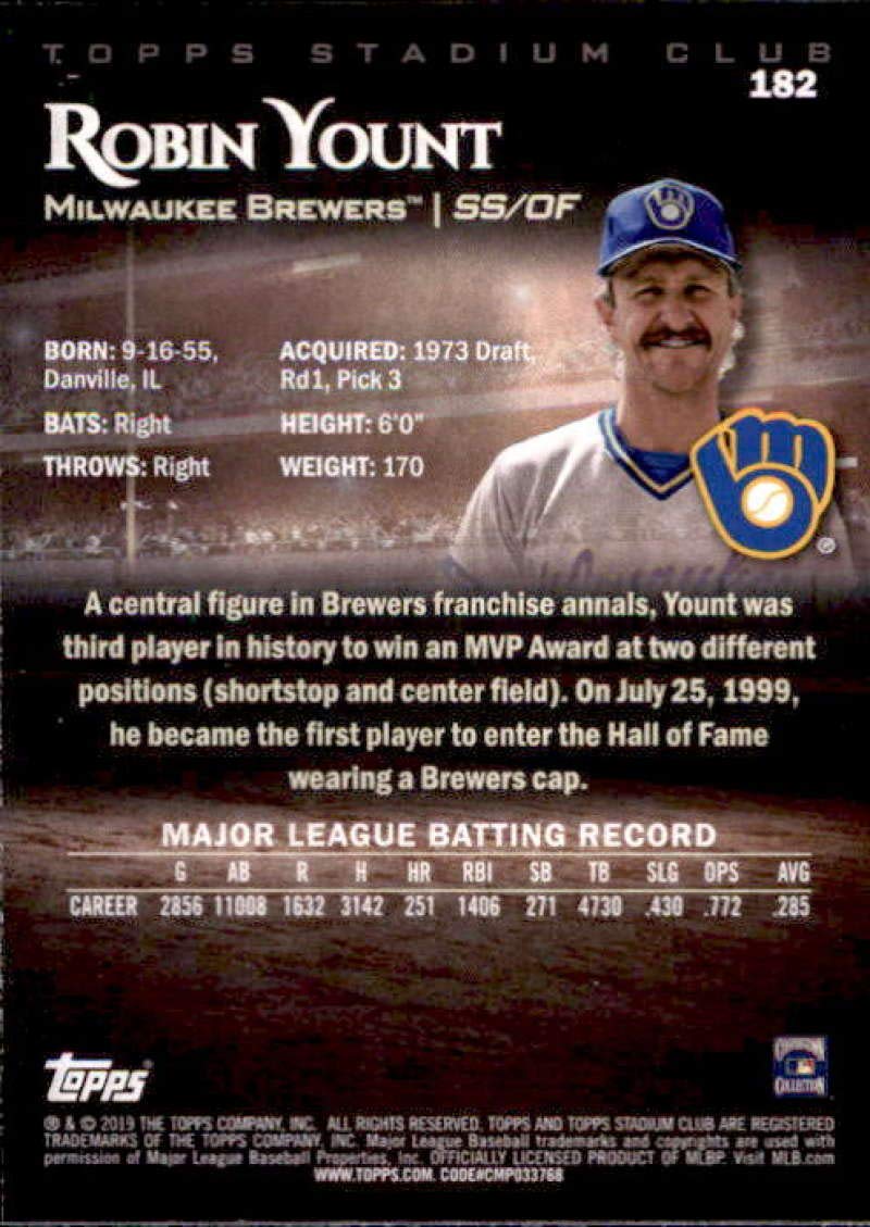 2019 Topps Stadium Club #182 Robin Yount Milwaukee Brewers Baseball Card - MLB Collectible Trading Card for Sports Memorabilia Fans & Card Collectors (Perfect for Display, Trading, or Investment)