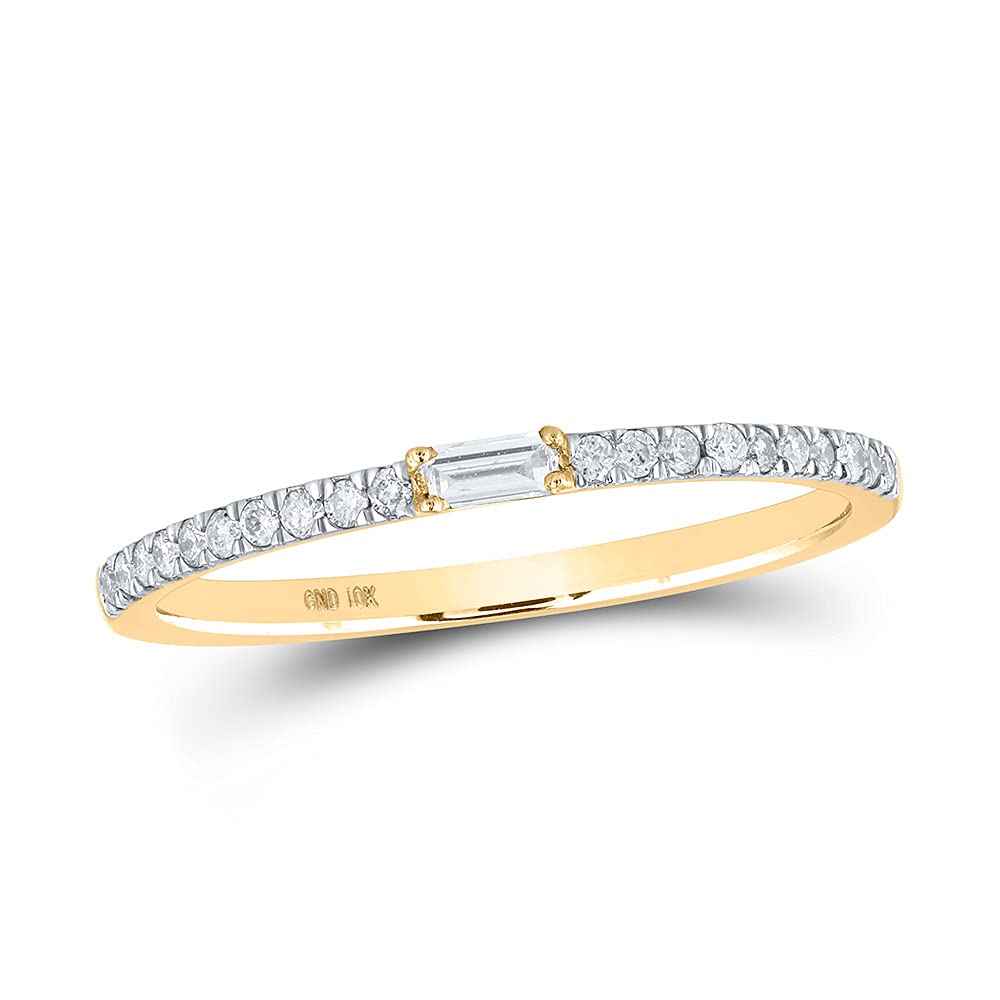 Dazzlingrock 10K Yellow Gold Women's Baguette Diamond Band Ring - 1/6 Cttw, Elegant Stackable Wedding Ring for Anniversary, Engagement, or Everyday Wear