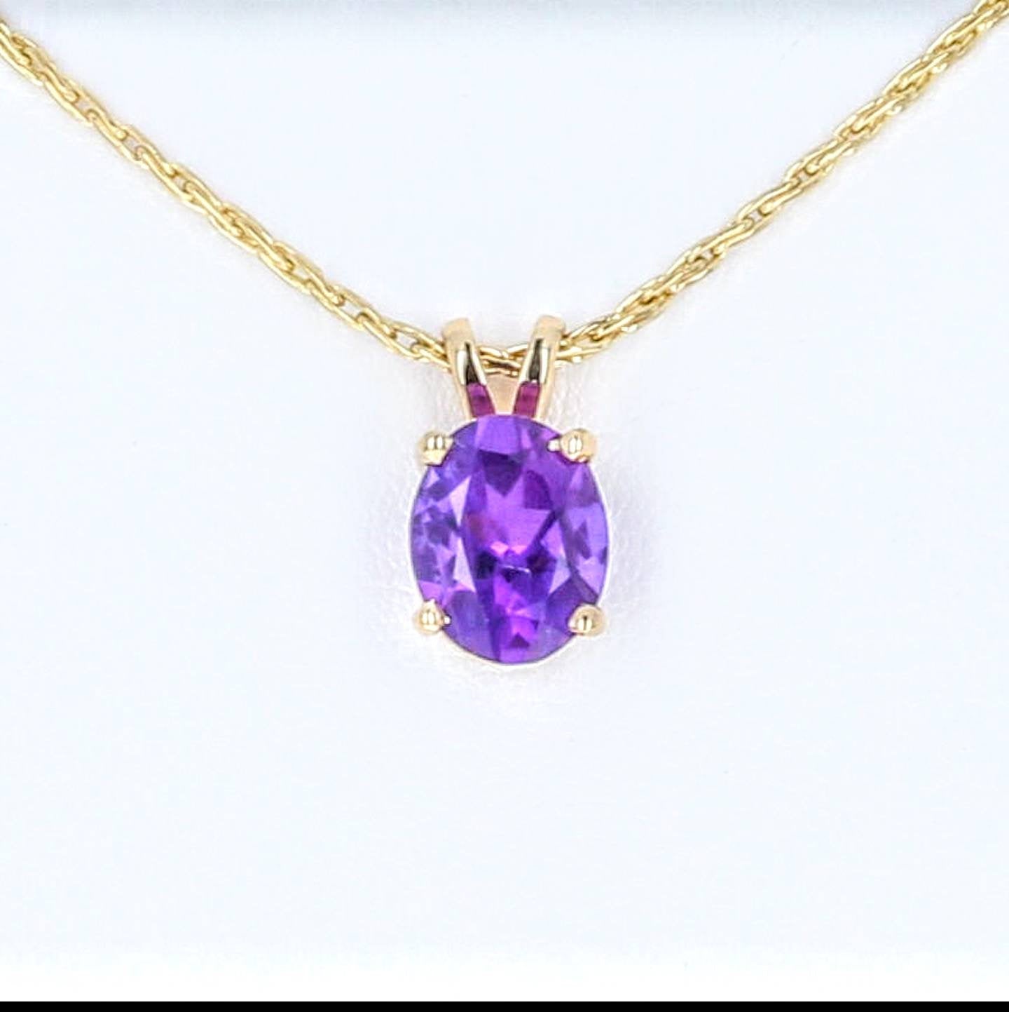 Natural Amethyst Pendant Necklace - Solid 14K White/Yellow/Rose Gold Chain, 7x5mm & 14x10mm Oval Cut Dangle Pendant, Handcrafted Jewelry | Perfect for Gifts, Weddings & Everyday Elegance