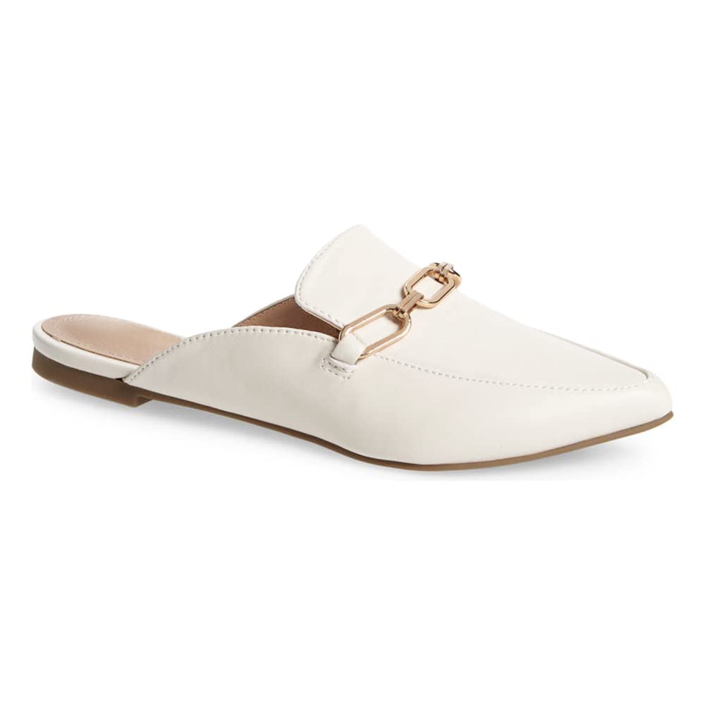 Juliet Holy Women's Pointed Toe Mule Flats - Slip On Backless Loafers with Chain Buckle Detail | Perfect for Office, Casual Outings & Summer Wear