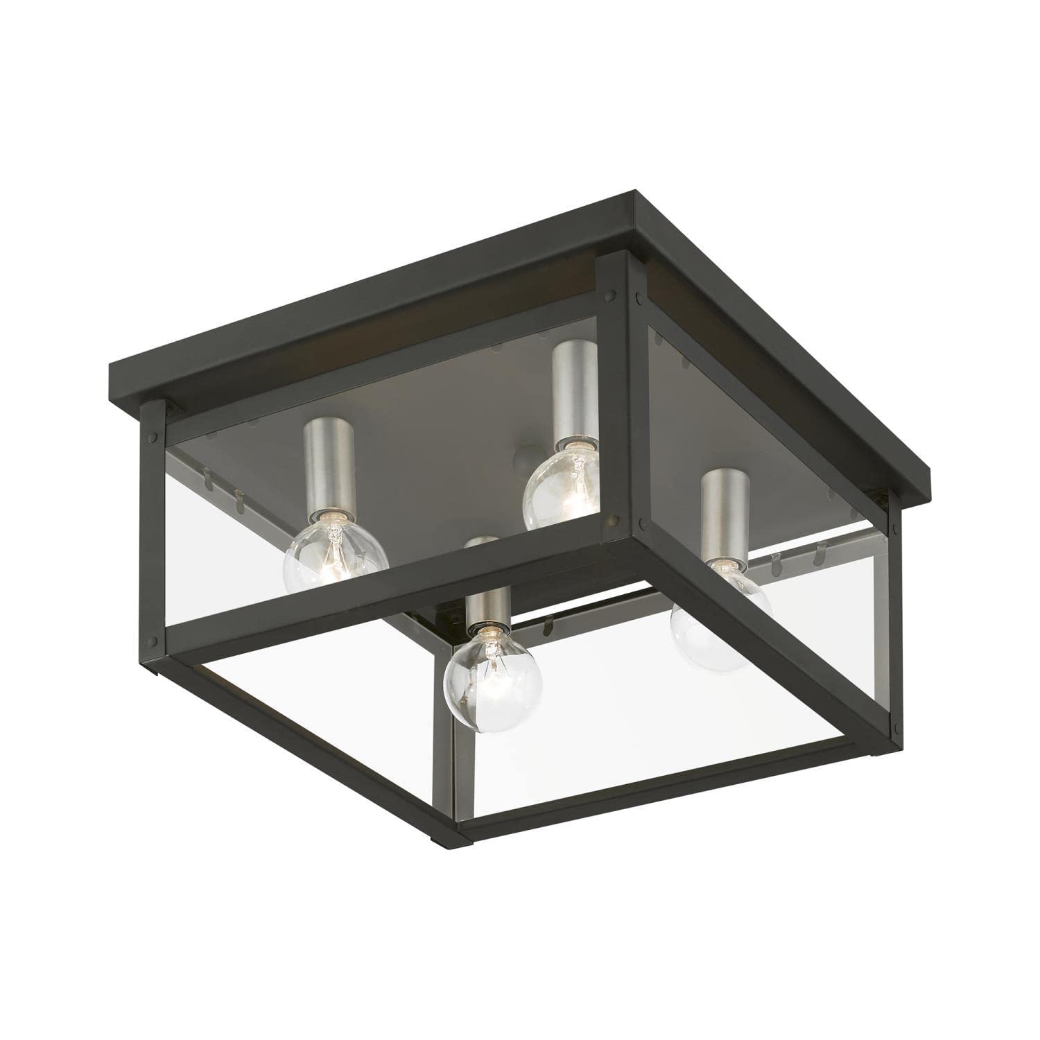 Livex Lighting 4032-04 Milford Square Flush Mount Ceiling Light Fixture - Black with Brushed Nickel Finish Candles - Perfect for Dining Room, Bedroom or Hallway Lighting