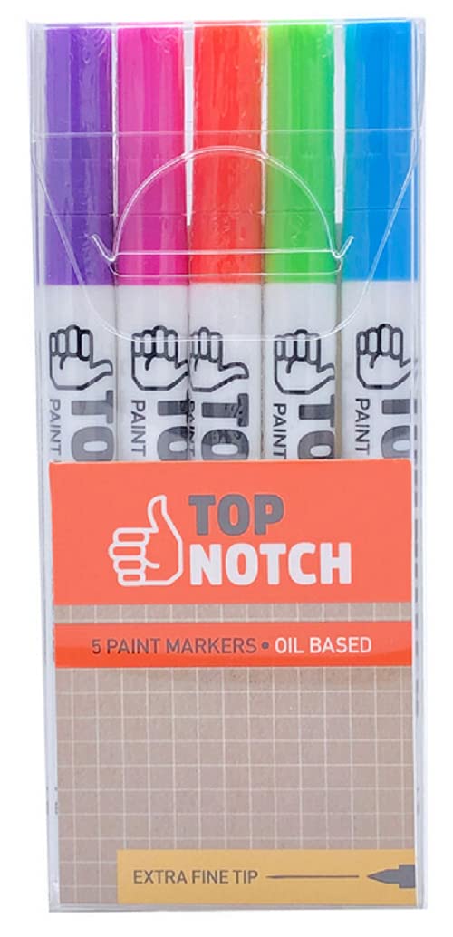 Premium Oil-Based Paint Markers Set - Extra Fine Tip, Vibrant Colors (Purple, Pink, Orange, Lime, Bright Blue) - Perfect for DIY Crafts, Art Projects, Signage & Industrial Marking