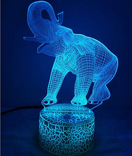 3D Elephant Night Light - 7 Color Changing LED Touch Lamp with USB Power, Optical Illusion Decor for Kids Room, Nursery, Christmas & Birthday Gifts (HPBN8) - Perfect for Bedtime Stories, Children's Parties & Home Decor