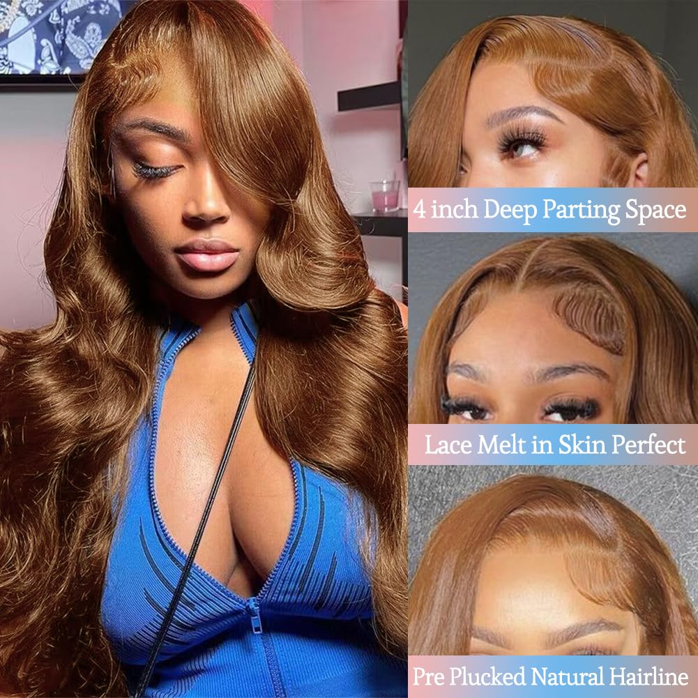 24 Inch Light Brown Body Wave Human Hair Wig - 13x4 Lace Front, 150% Density, Pre-Plucked with Baby Hair - Light Chocolate Brown Wig for Women | Perfect for Daily Wear, Cosplay, and Special Occasions