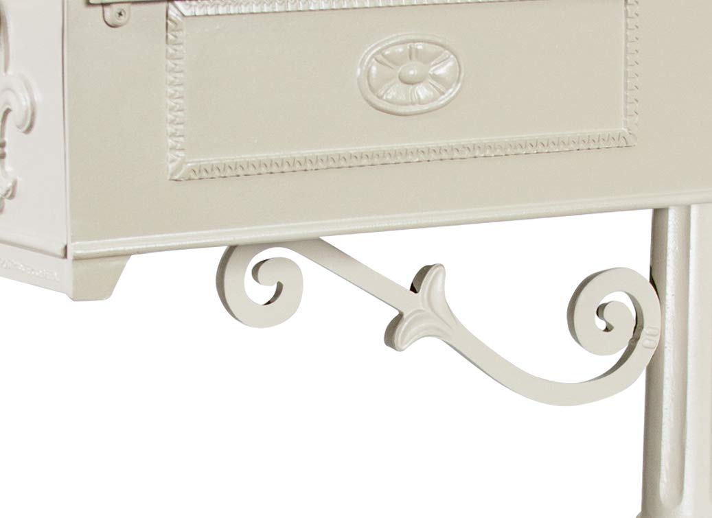 Vintage Old World Mailbox with Imperial Box Support S Scroll - Decorative Almond Color Mailbox Stand Only | Free Shipping | Perfect for Garden, Porch, and Classic Home Exteriors