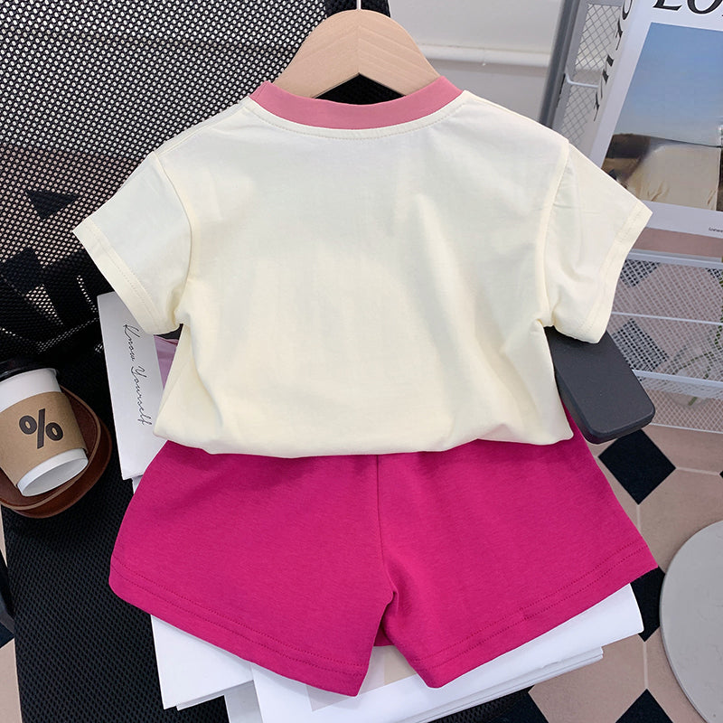 Adorable Baby Girl Rose Red Round Neck Short Sleeve 2-Piece Outfit Set - Perfect for Playdates, Photo Shoots & Special Occasions