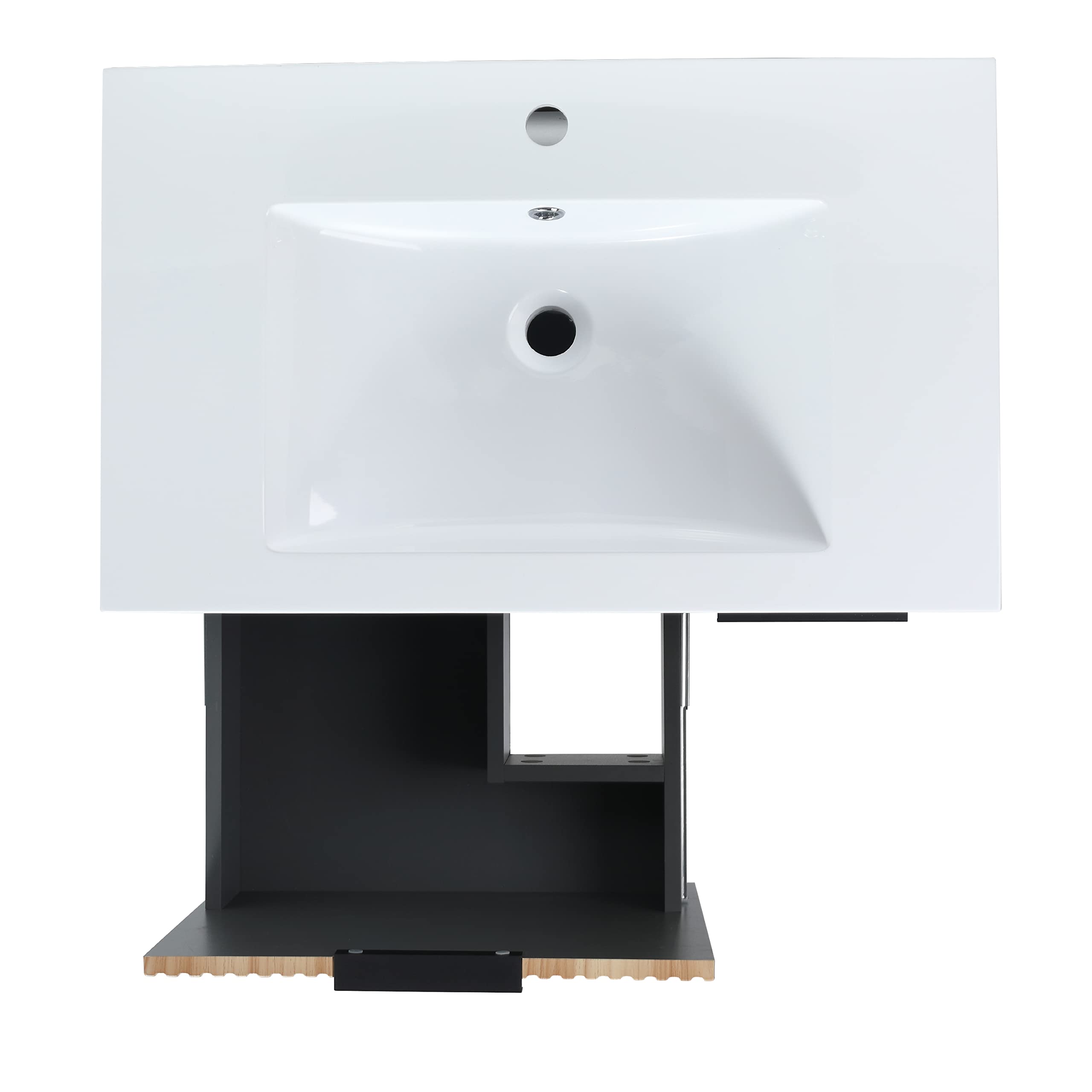 Yoluckea 30-Inch Modern Maple Wood Bathroom Vanity Set with Resin Sink Basin - Freestanding Small Bathroom Cabinet with Drawer, Door & Storage Shelf - Perfect for Compact Spaces, Powder Rooms & Apartment Bathrooms