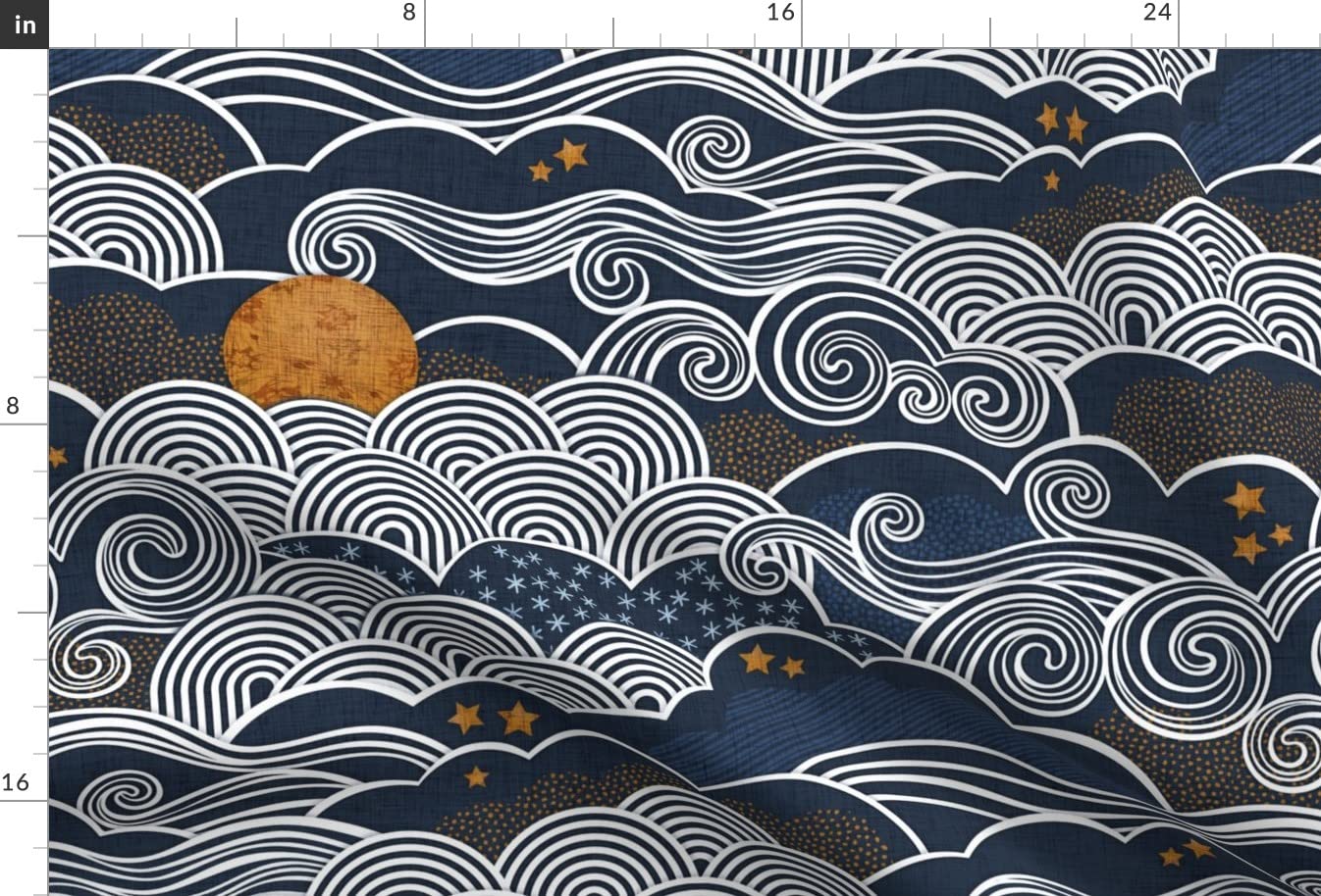 Night Sky Clouds Gold Stars Printed Velvet Fabric - Sky Blue Mustard Dark Navy Upholstery Material for Home Decor, Apparel & DIY Projects | Fat Quarter for Sewing, Quilting & Crafts