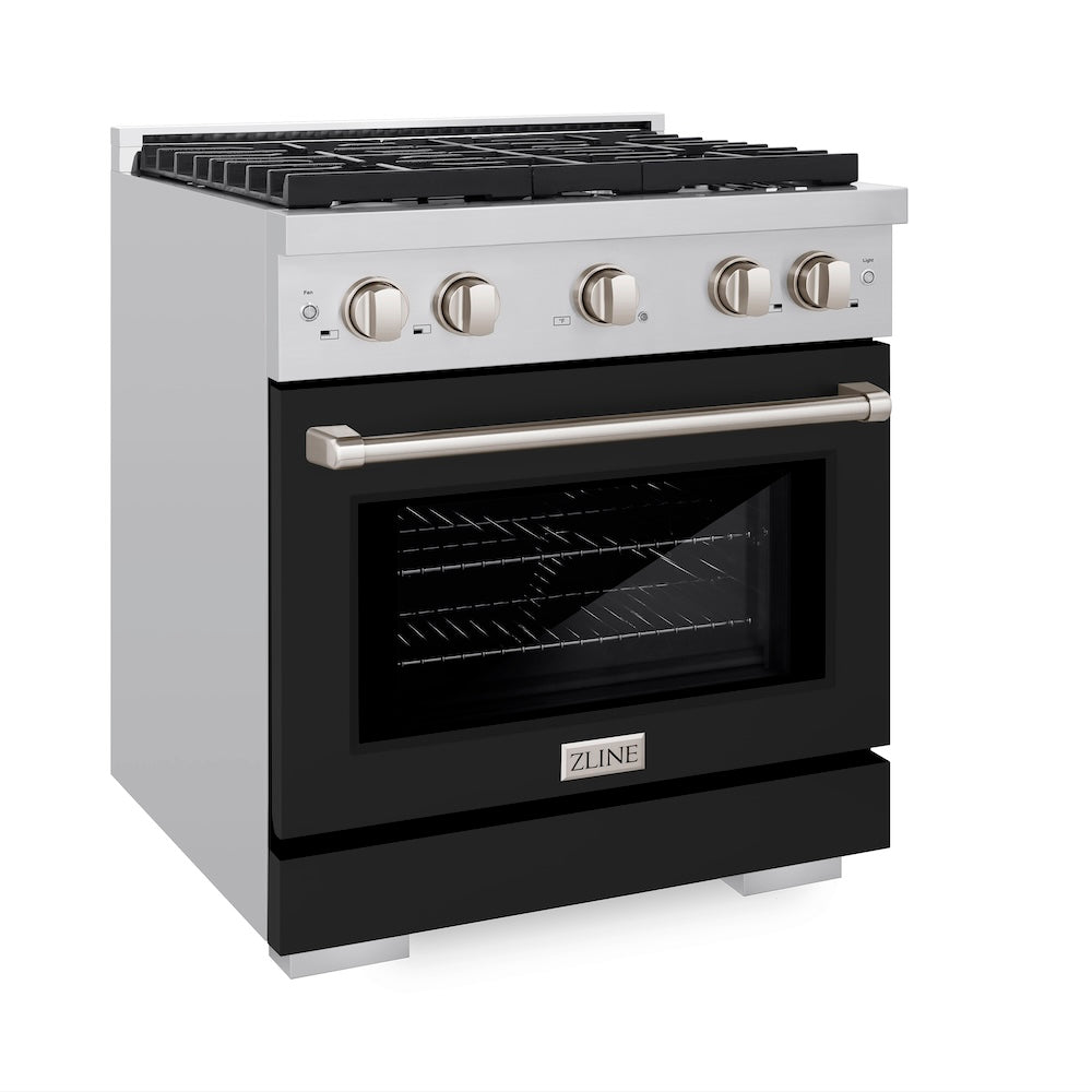 ZLINE 30-inch 4.2 cu.ft Stainless Steel Dual Fuel Range with 4-Burner Gas Cooktop & Electric Convection Oven - Matte Black Door (SDR BLM 30) - Perfect for Modern Kitchens & Professional Cooking