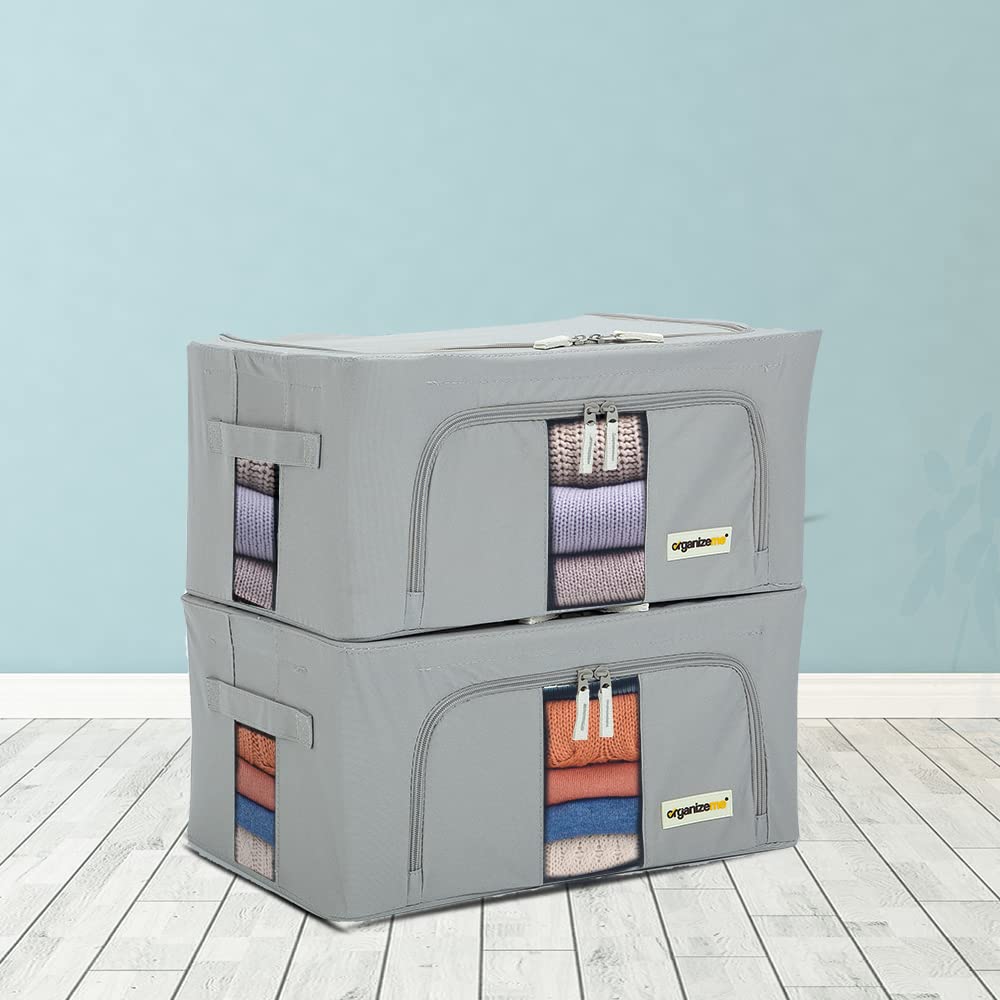 Foldable Clothes Storage Bag Organizer - 24L Capacity Collapsible Closet Boxes with Strong Handles & Sturdy Zippers - Premium Fabric for Under Bed Blanket Storage - Space Saving 2 Pack (Graphite Grey) - Perfect for Bedroom, Closet Organization & Seasonal Clothing Storage