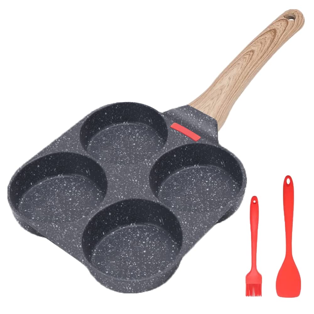 Nonstick 4-Cup Egg Frying Pan - Aluminum Alloy Breakfast Pancake Maker for Perfect Fried Eggs - Compatible with Gas & Induction Stoves (Black) - Ideal for Home Cooking, Camping & RV Trips