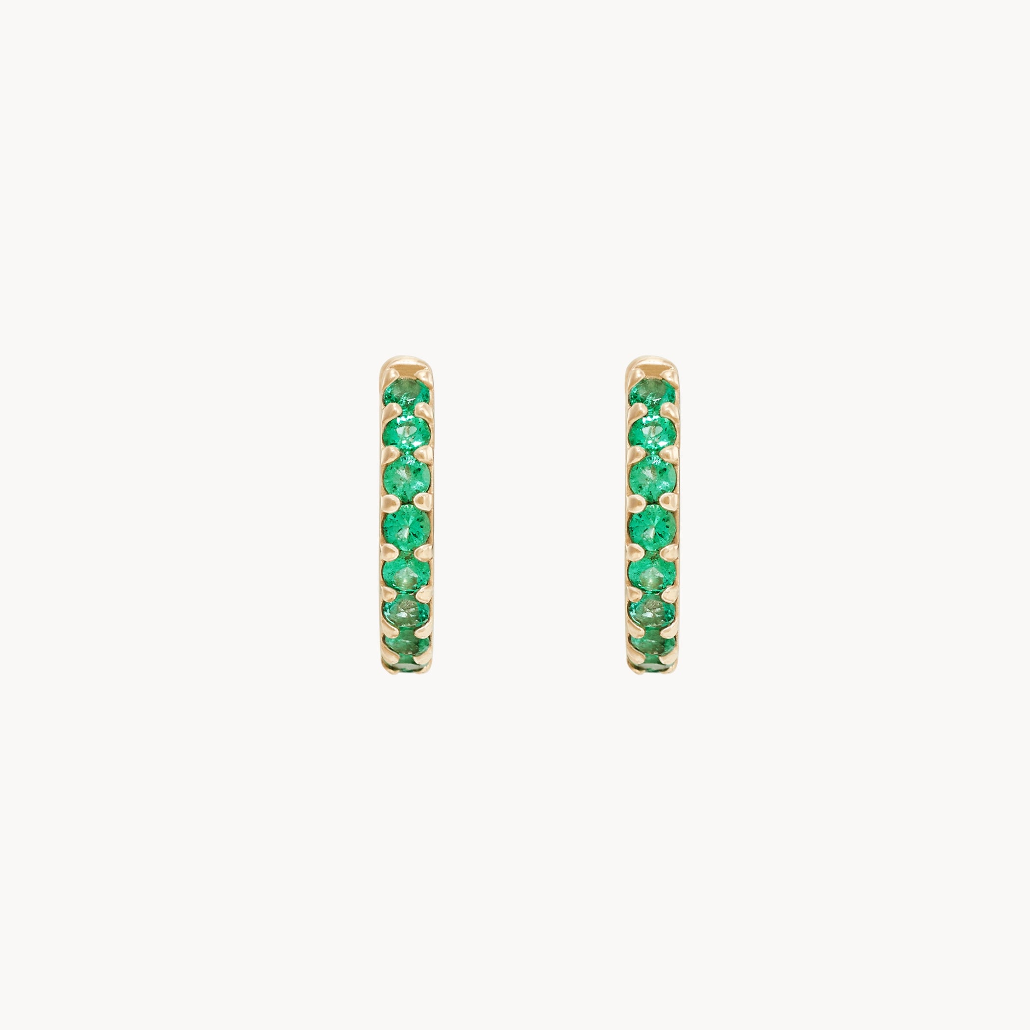 14K Yellow Gold Emerald Huggie Hoop Earrings - Dainty Green Gemstone Huggie Hoops for Women - Perfect for Everyday Wear, Date Nights & Special Occasions