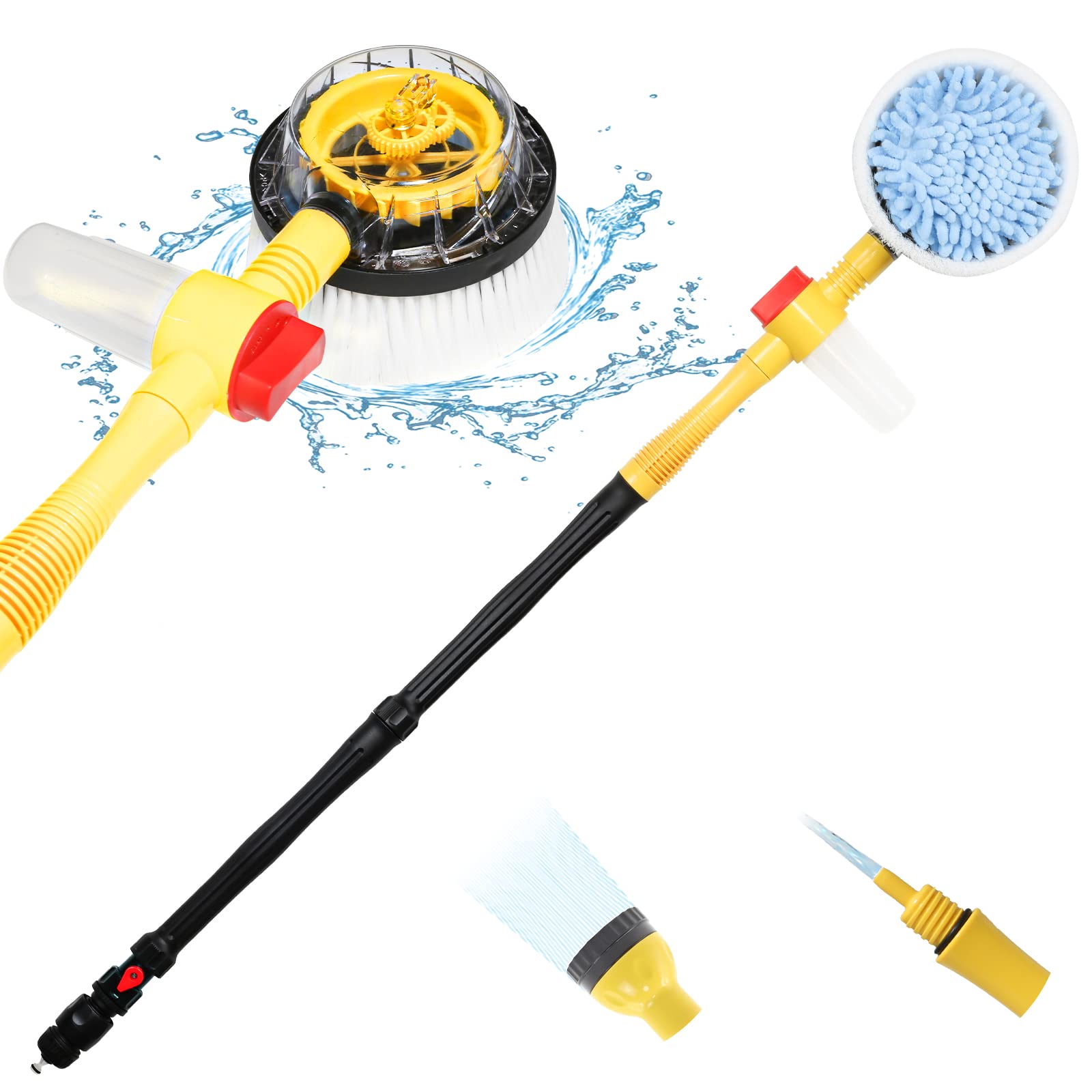 Rotating Car Wash Brush with Long Handle - Auto Foaming Car Wash Kit, Pressure Washer Gun & Hose Nozzle for Cars, Trucks, Pets, Yards & Gardens | Perfect for Home Car Washing, Driveway Cleaning & Pet Grooming