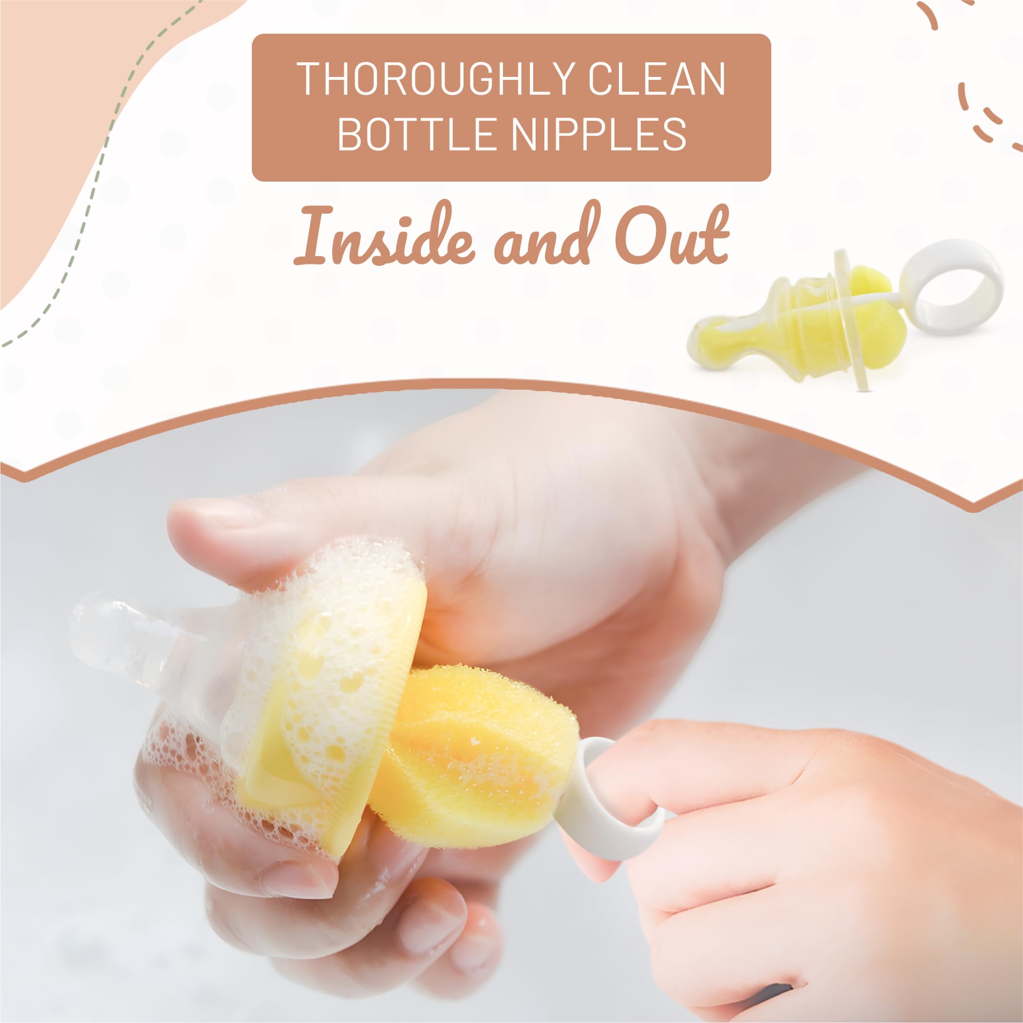**Triple Baby Bottle Cleaner Brush Set - 3-Pack Bottle, Nipple & Straw Cleaning Brushes with Eco-Friendly Plastic Handle & Non-Slip Grip - Replaceable Sponges for Easy Cleaning - Perfect for Baby Bottles, Sippy Cups & Travel Mugs**
