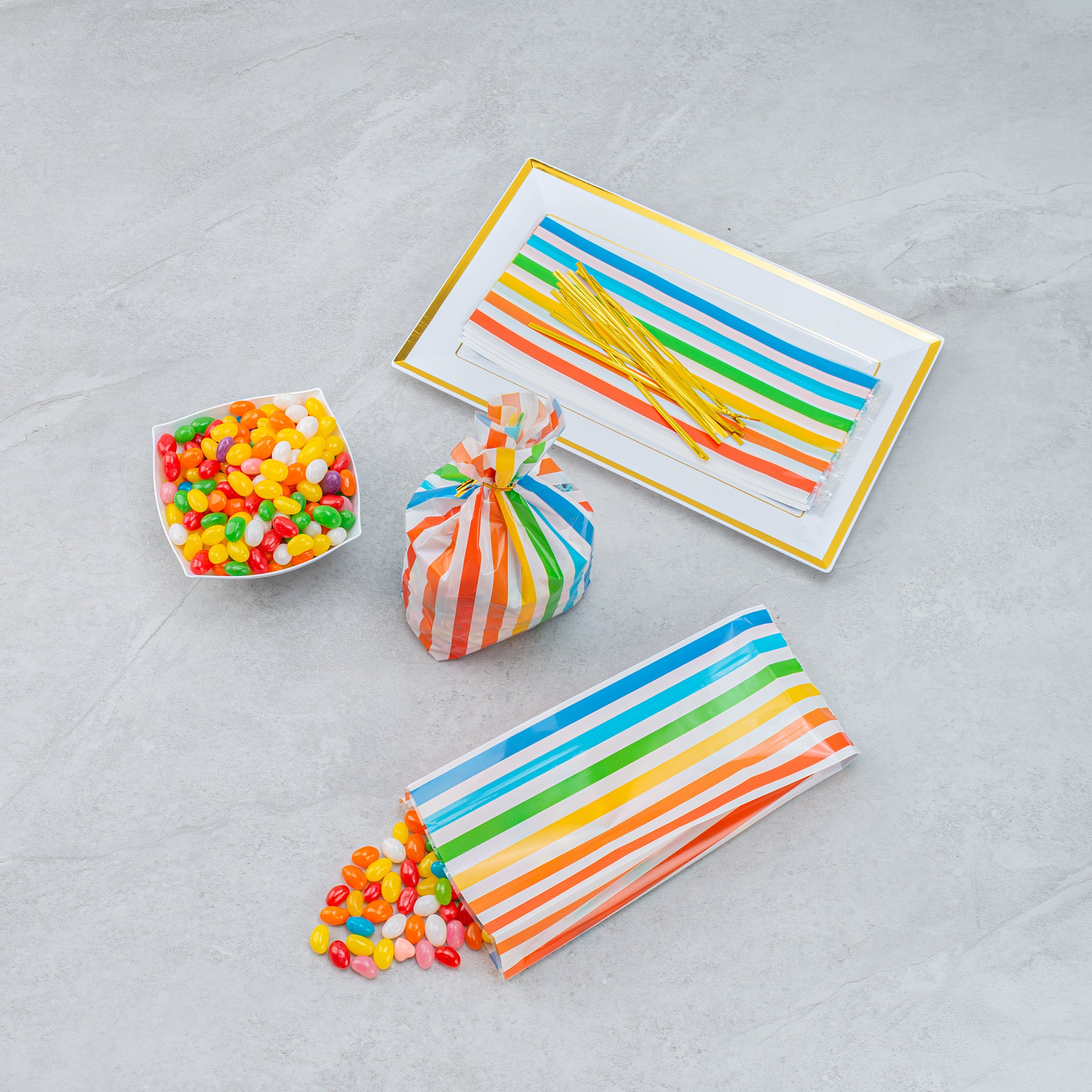 Rainbow Plastic Candy Bags - Gusseted 4 x 2 x 9.5 Inches - 4000 Count Bulk Box for Parties, Baking & Retail Packaging