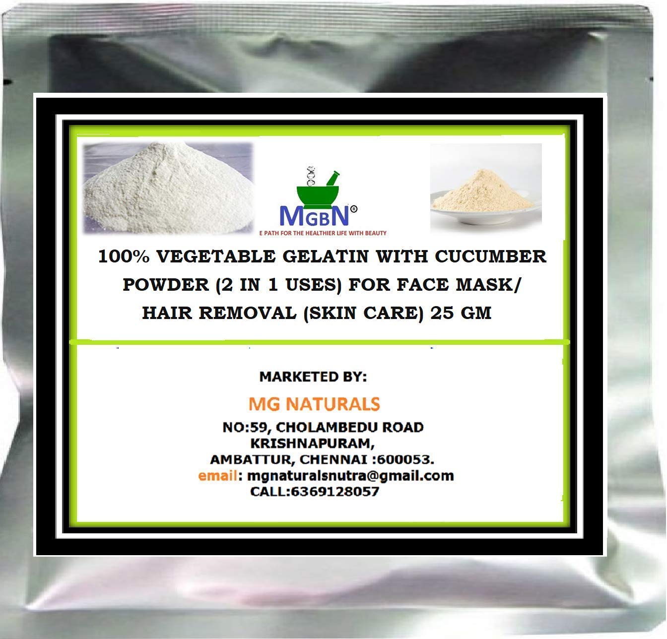 100% Natural Vegetable Gelatin with Cucumber Powder - 2-in-1 Face Mask & Hair Removal for Glowing Skin - 25g | DIY Skincare, Spa Treatment, At-Home Beauty Routine