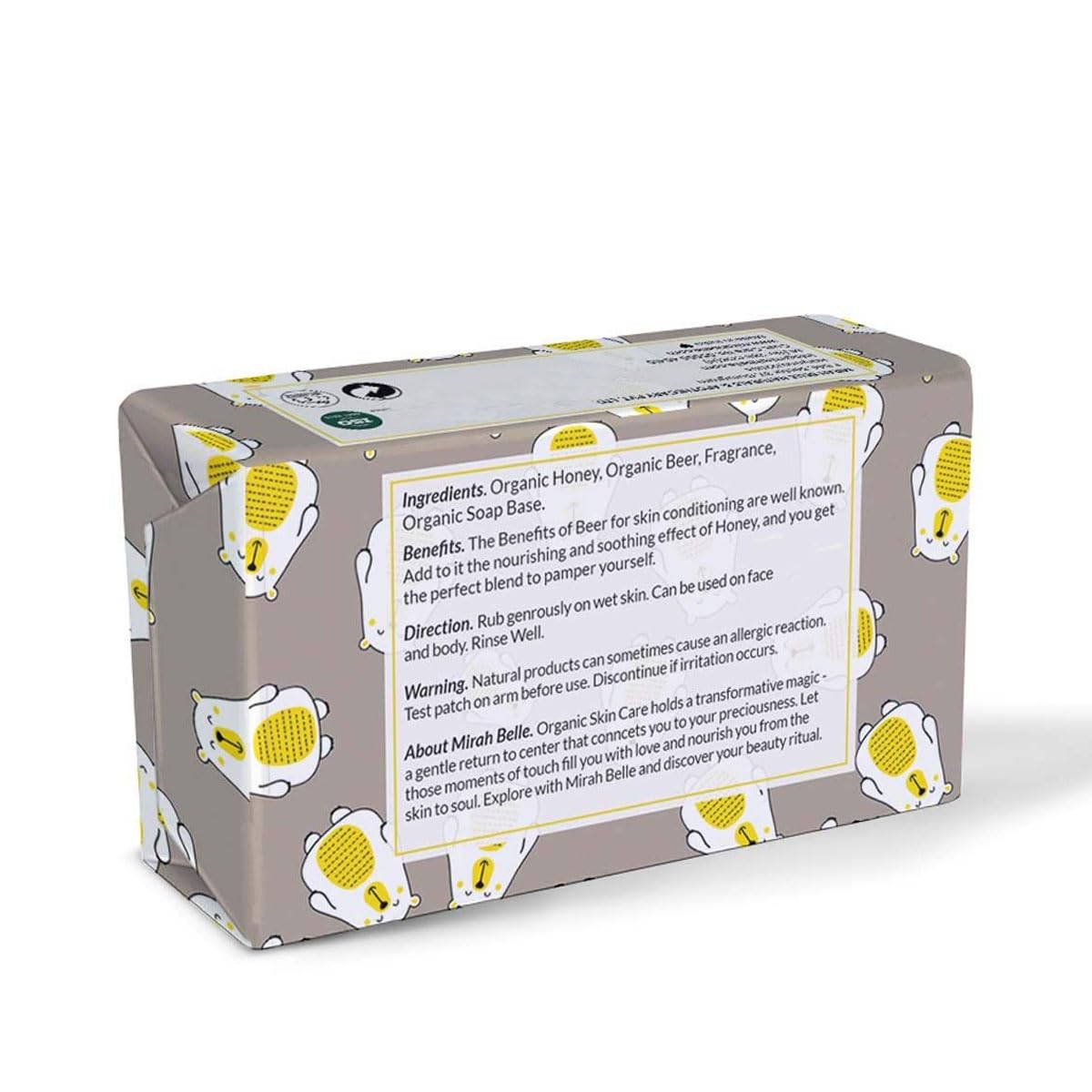 Organic Honey Beer Conditioning Soap for Dry & Sensitive Skin - Mirah Belle Handmade Soap (Pack of 3, 125g Each, 375g Total) - Moisturizing & Skin-Softening Bar Soap - Ideal for Daily Shower, Facial Cleansing & Gift Giving