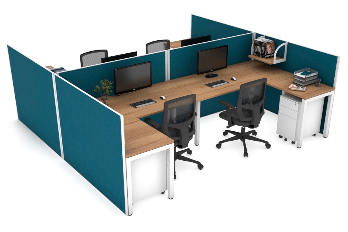 Quadro 4-Person Corner Workstation with Square Legs - H Configuration, White Frame (1600L x 1800W) - Office Desk with Cable Management Scallop for Collaborative Workspaces & Team Environments