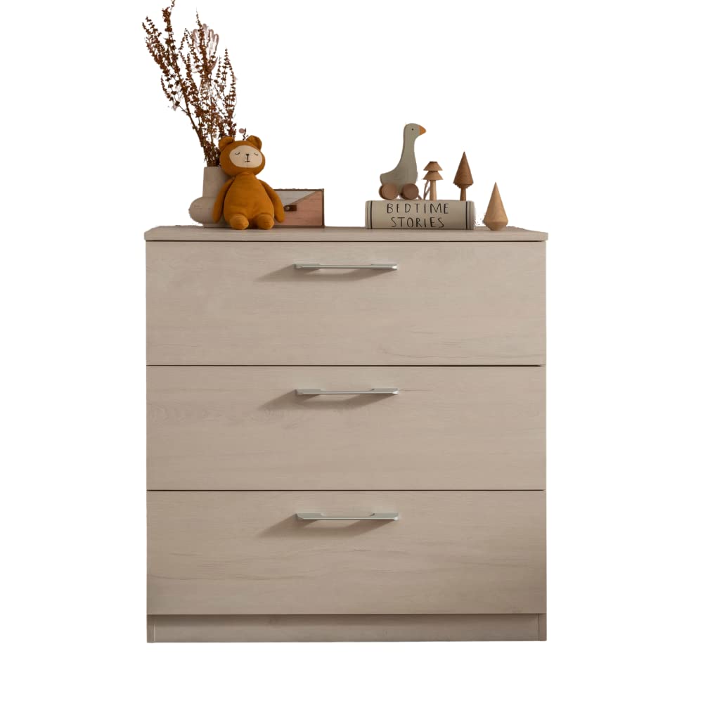 Freya Baby Changing Table with 3 Drawers - 2-in-1 Nursery Dresser & Diaper Changing Station - White Changing Table with Silver Handles - Perfect for Baby Rooms & Nursery Organization - Space-Saving Baby Changing Dresser for Newborn Essentials Storage