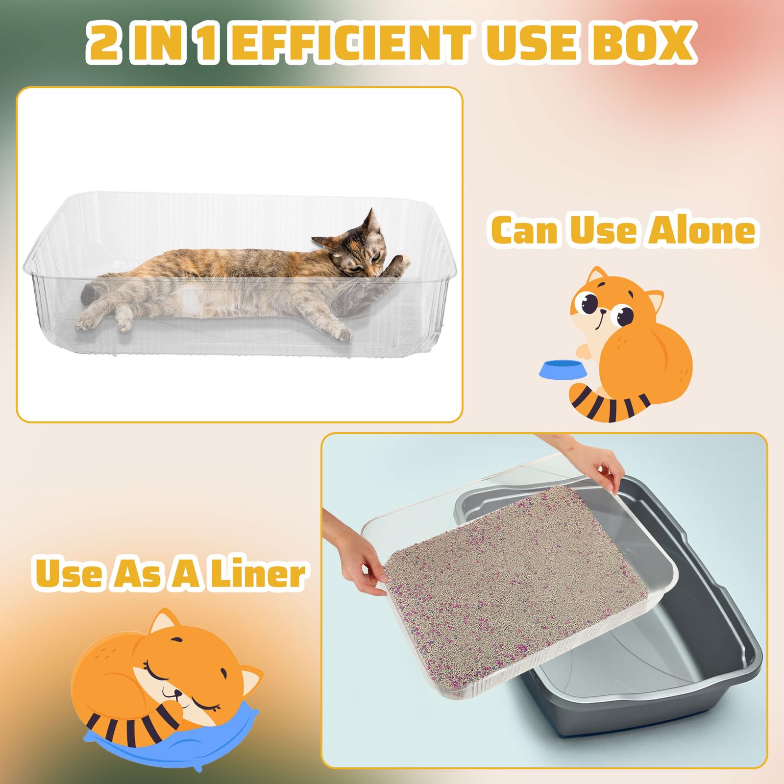 Zubebe 50 Pack Disposable Cat Litter Boxes - Large 19.69 x 15.75 x 3.94 Inch Plastic Litter Trays for Indoor Cats, Travel & Home Use - Portable, Lightweight & Convenient (Clear) - Perfect for Daily Use, Camping & Road Trips