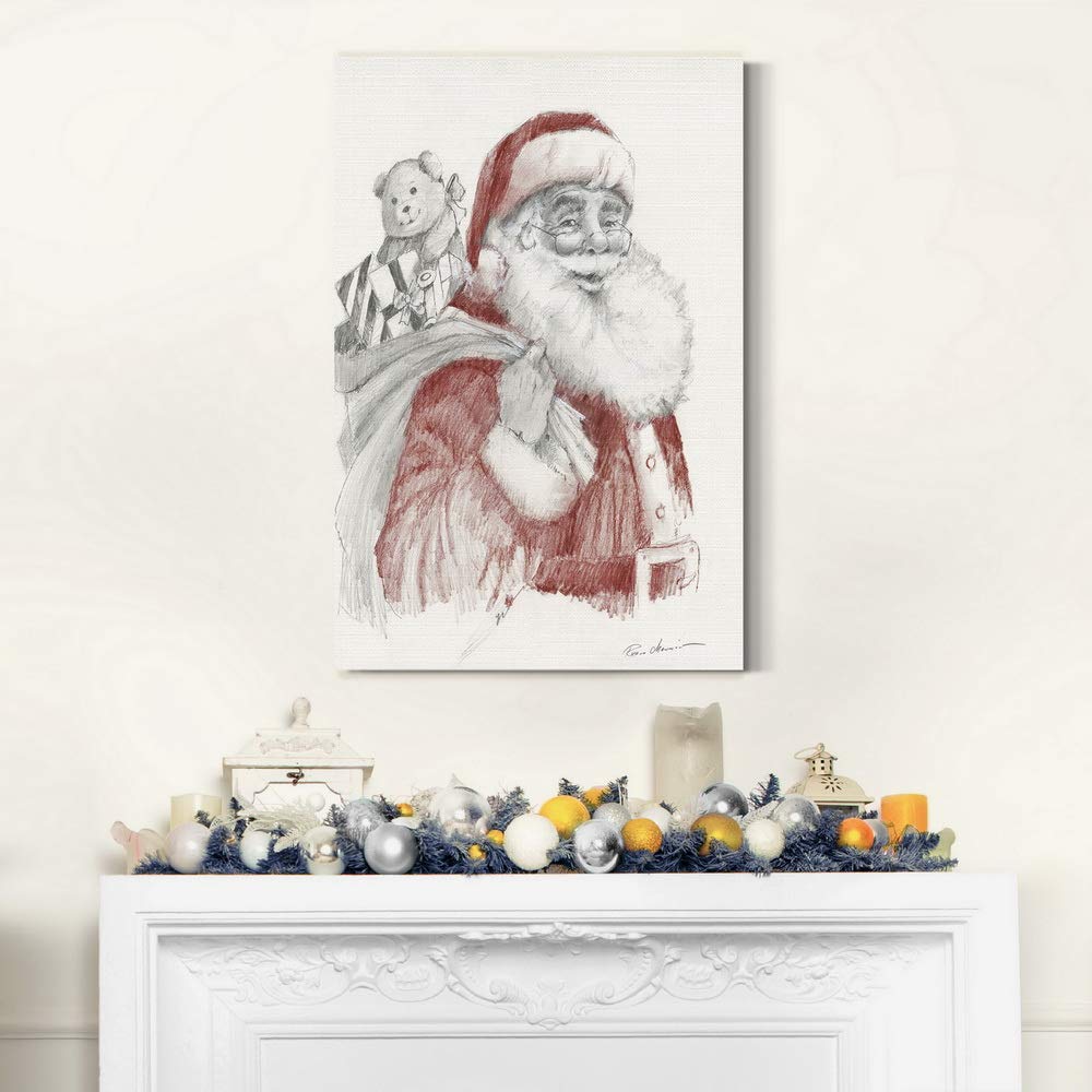 Premium Santa's Sack of Toys Wall Art - Christmas & Winter Holiday Decor with Smiling Santa - Gallery Wrapped Canvas Print 32x48 Inches - Ready to Hang - Made in USA - Perfect for Living Room, Bedroom & Office Decor