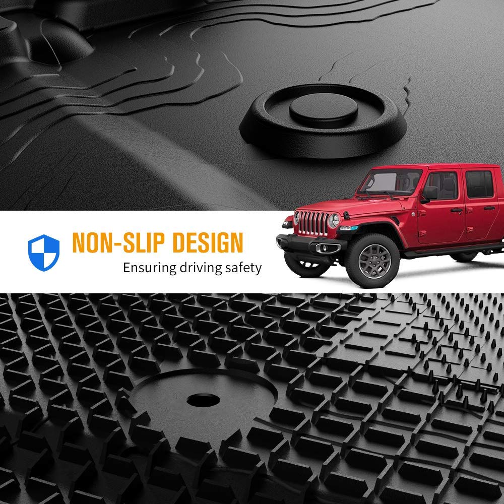 JOYTUTUS All-Weather Floor Mats for 2020-2024 Jeep Gladiator JT | OEM 82215626AB Compatible TPE Floor Liners | Front & Rear Complete Set | Custom Fit Protection | Perfect for Off-Roading & Daily Driving