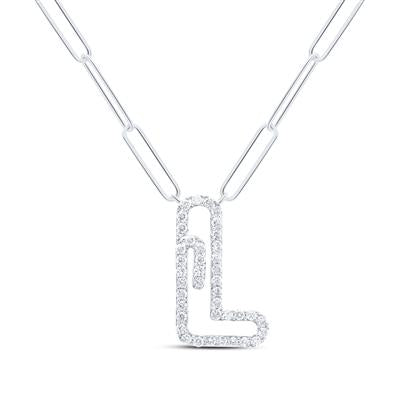 10K Gold Paper Clip L Initial Necklace - 1/3 CTW Diamond Pendant - 18 Inch Chain - Personalized Name Jewelry Gift for Women - Perfect for Birthdays, Anniversaries & Everyday Elegance
