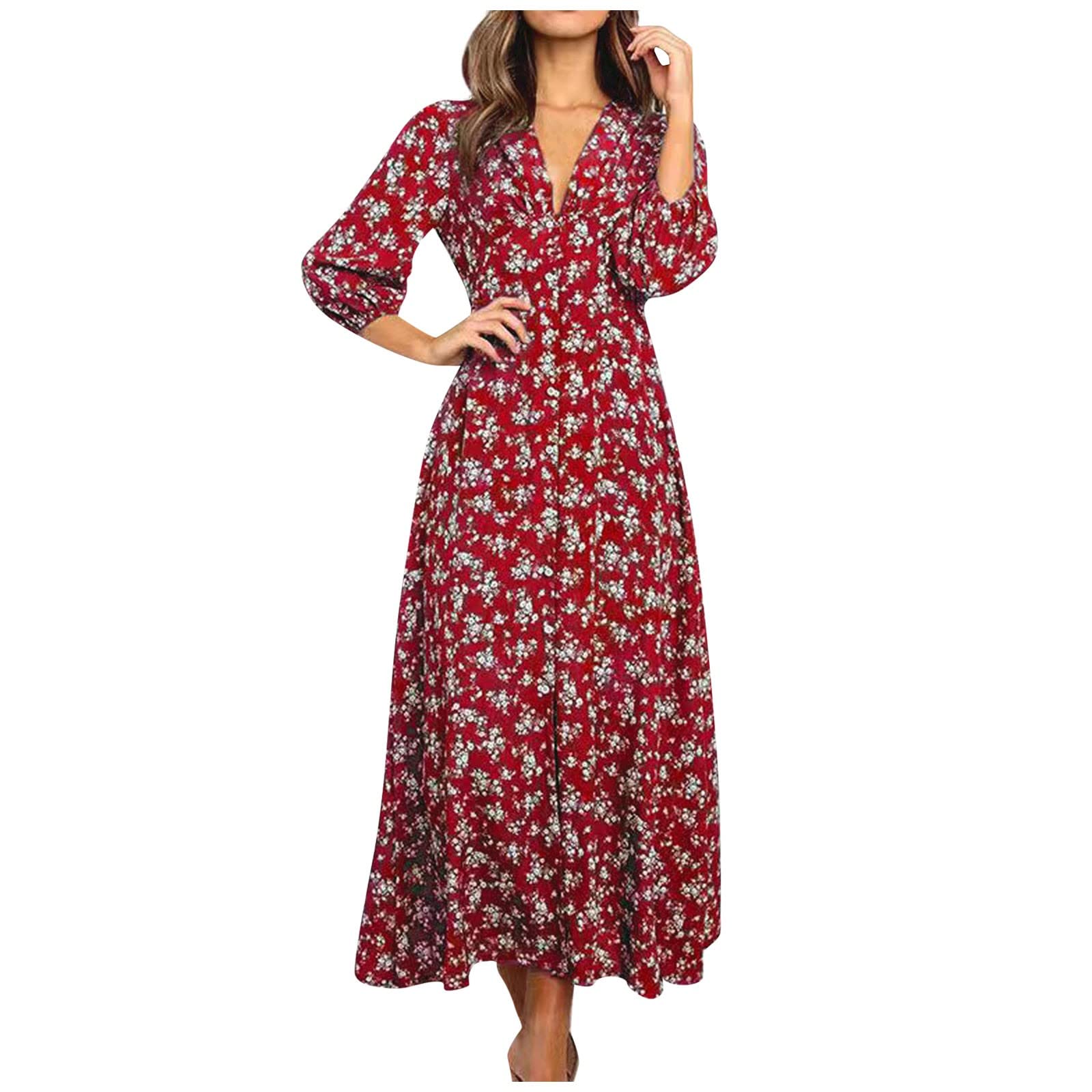 2024 Women's Summer Long Sleeve Bohemian Floral Maxi Dress - Casual Party & Prom Dress for Spring & Summer | Beach Wedding, Vacation & Outdoor Events