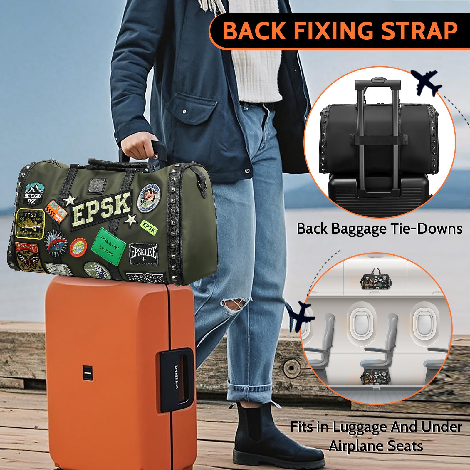 Stylish 47L Large Capacity Sports Gym Bag for Men & Women - Durable Embroidery Craft Fitness Bag for Workout, Travel, Camping & Weekend Getaways | Leather Leisure Duffel Bag for Gym, Sports & Overnight Trips