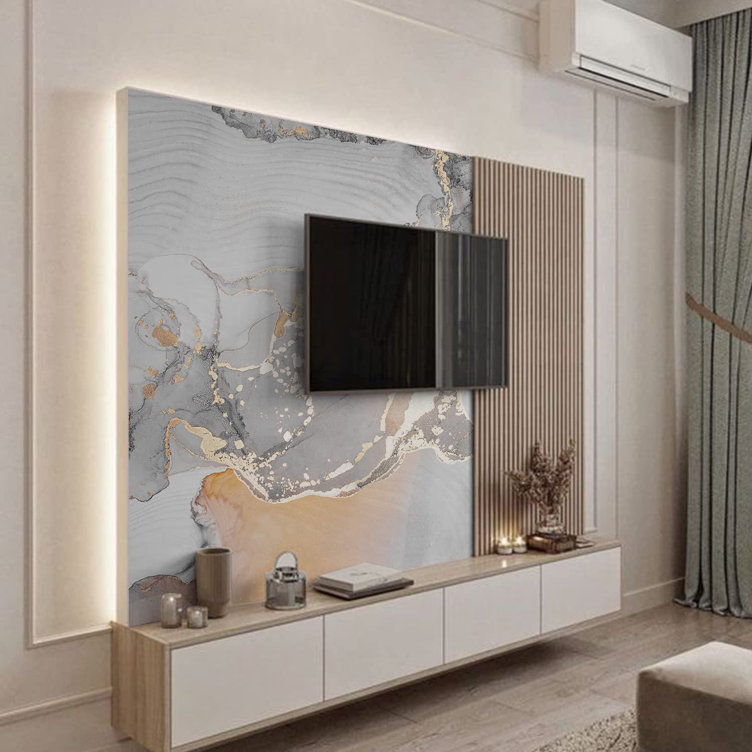 FunLife Peel and Stick Art Deco Marble Wallpaper - Self-Adhesive Large Wall Mural for Bedroom & Living Room Decor (15.74