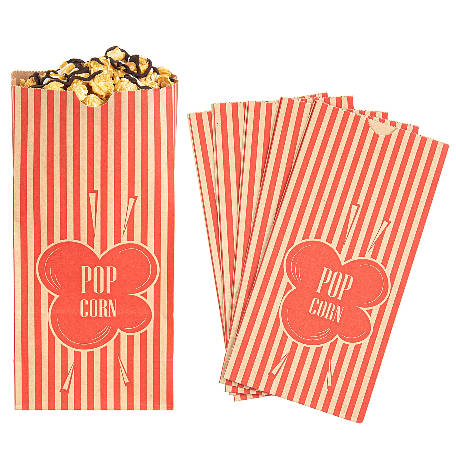 Premium 1 oz Red & Kraft Paper Popcorn Bags - 4.25