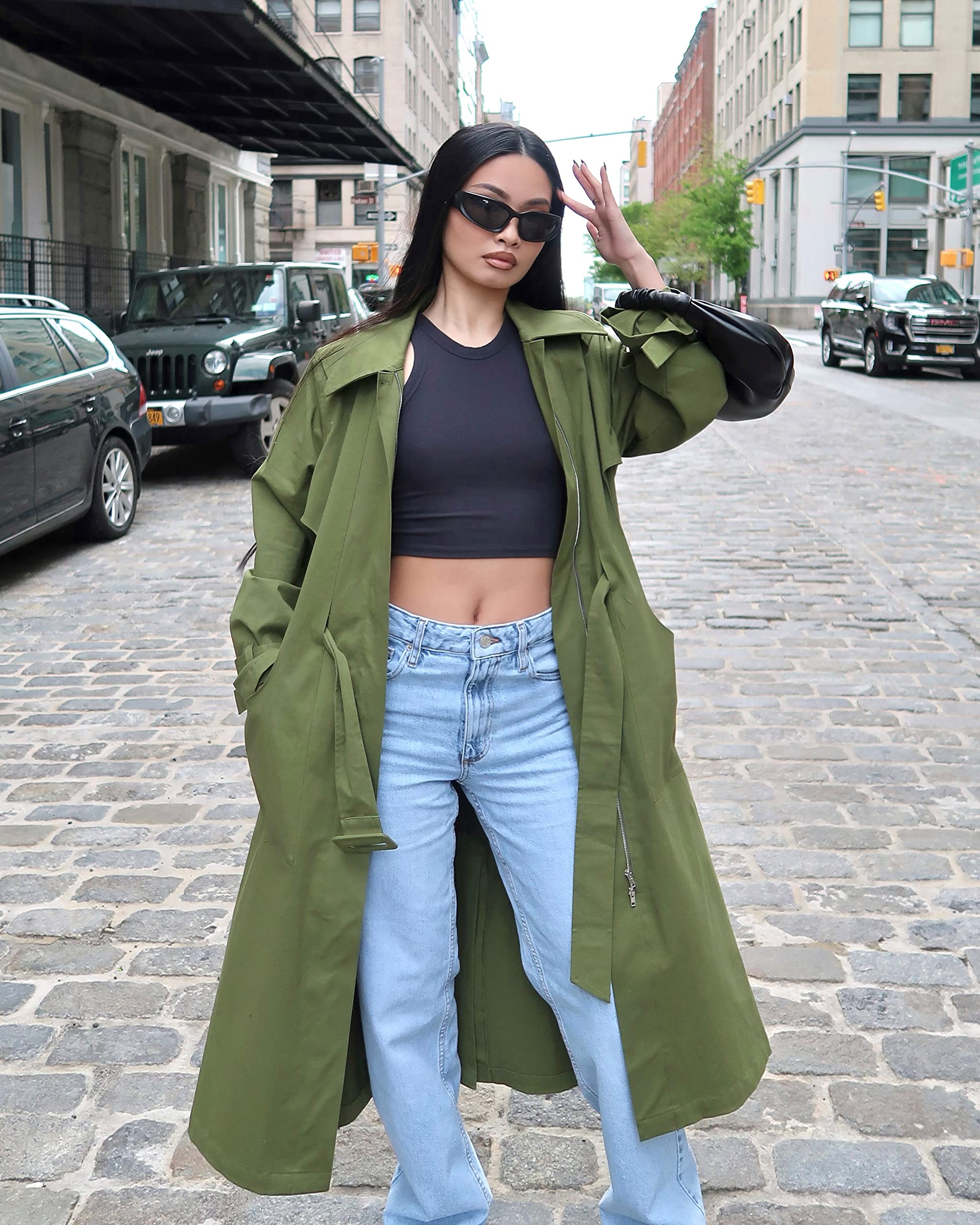 The Drop Women's Avocado Green Layered Trench Coat by @amazonthedrop | Stylish Waterproof Jacket for Fall & Spring | Perfect for Work, Travel & Casual Outfits