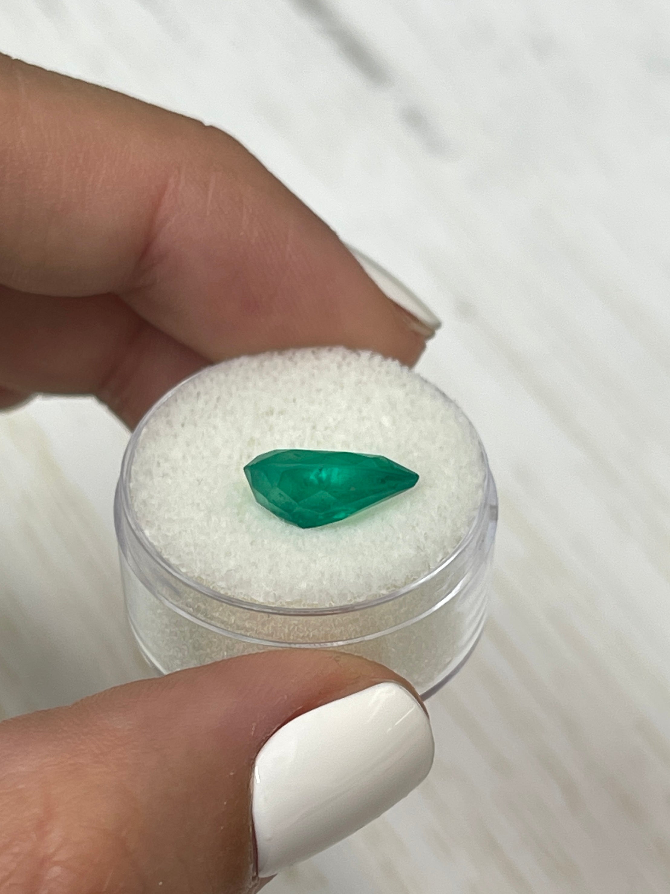 3.46 Carat 13x8mm Natural Colombian Emerald Pear Cut Loose Gemstone - Grass Green Color for Jewelry Making, Engagement Rings & Fine Collections