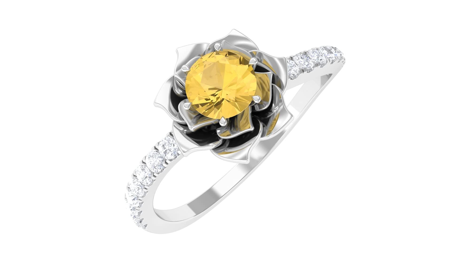 3/4 CT Citrine and Diamond Floral Engagement Ring for Women - 4MM Round Cut Citrine in 14K Solid Gold - Perfect for Proposals, Anniversaries & Special Occasions